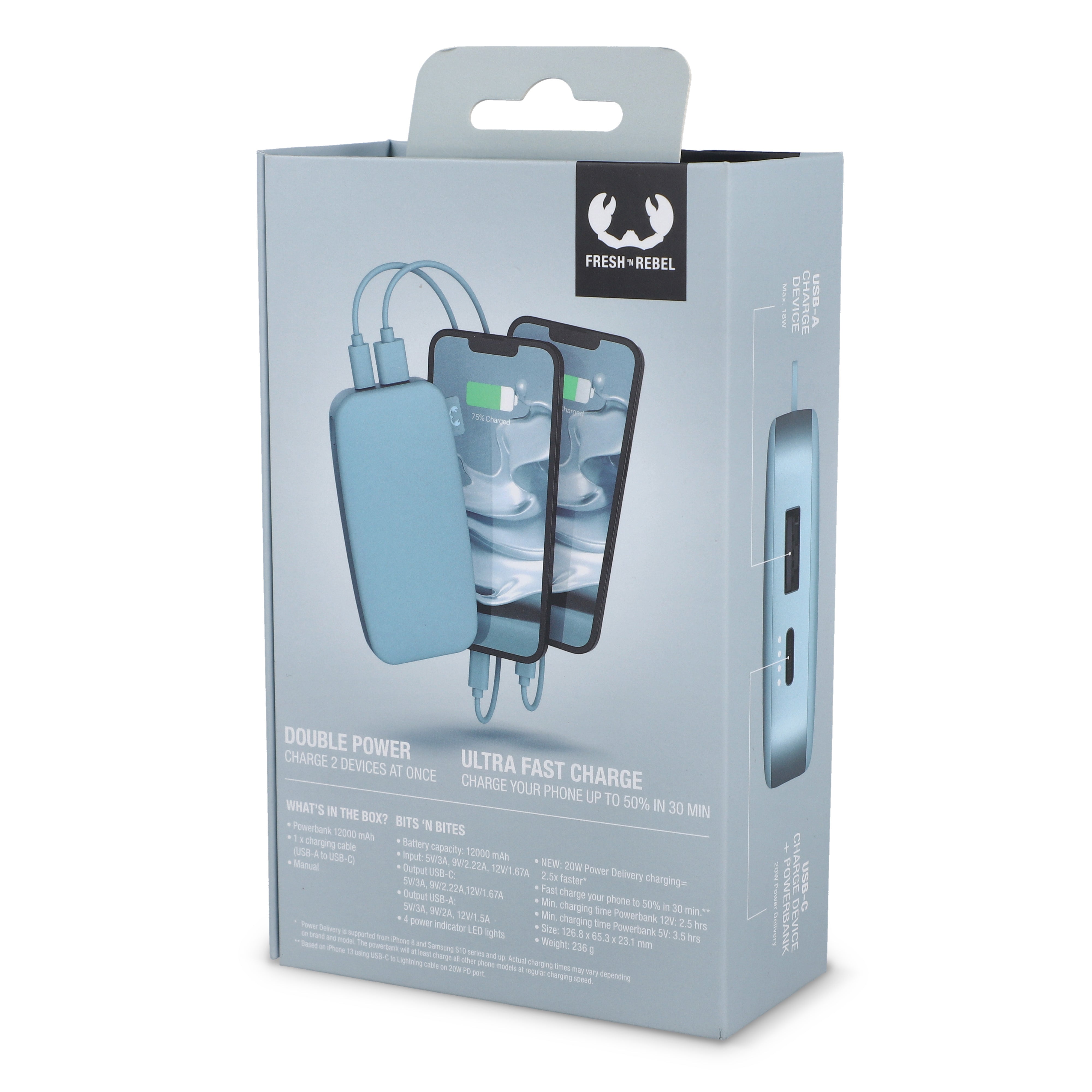 Fresh ’n Rebel Powerbank 12.000 mAh mit USB-C Schnellladung 20W