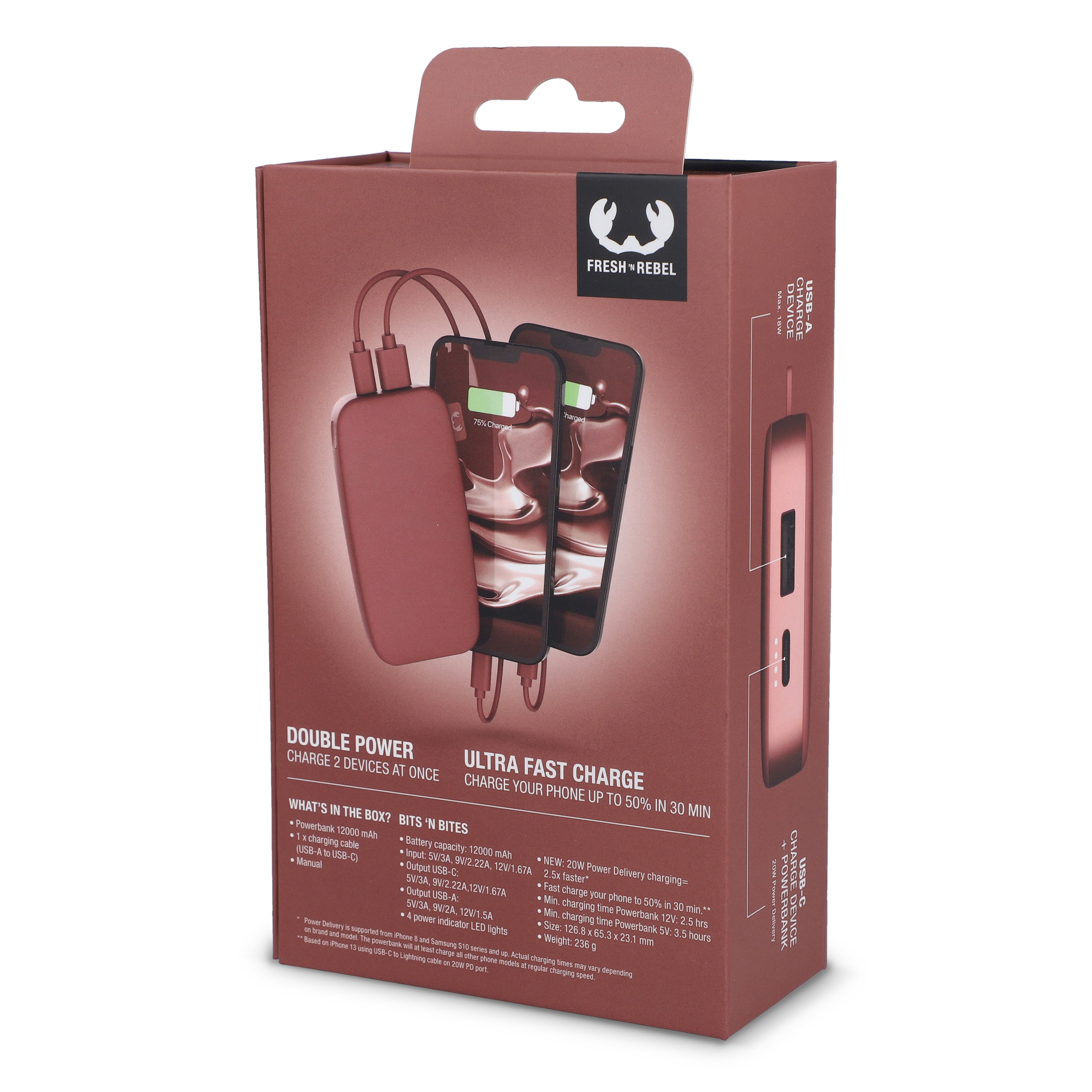 Fresh ’n Rebel Powerbank 12.000 mAh mit USB-C Schnellladung 20W