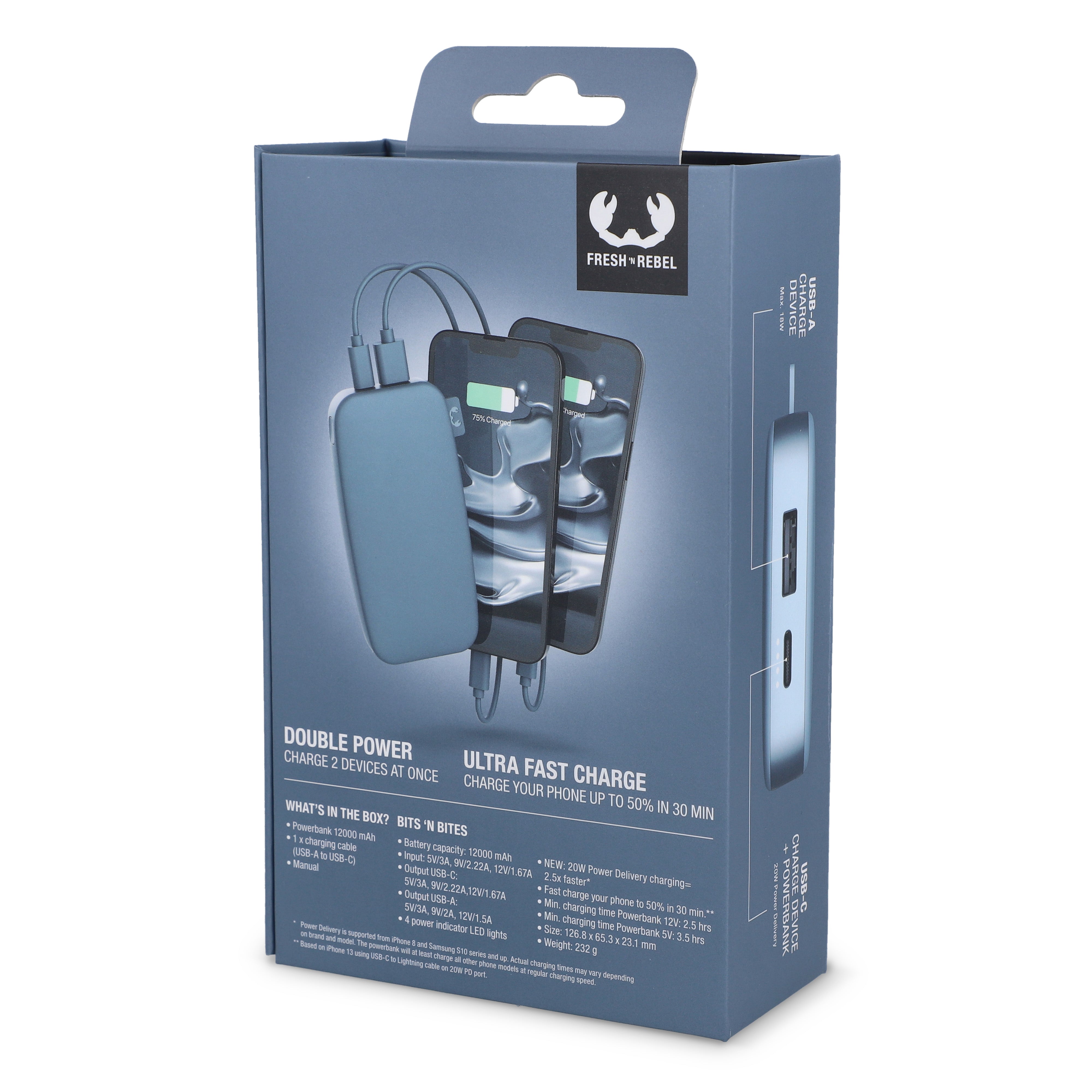 Fresh ’n Rebel Powerbank 12.000 mAh mit USB-C Schnellladung 20W