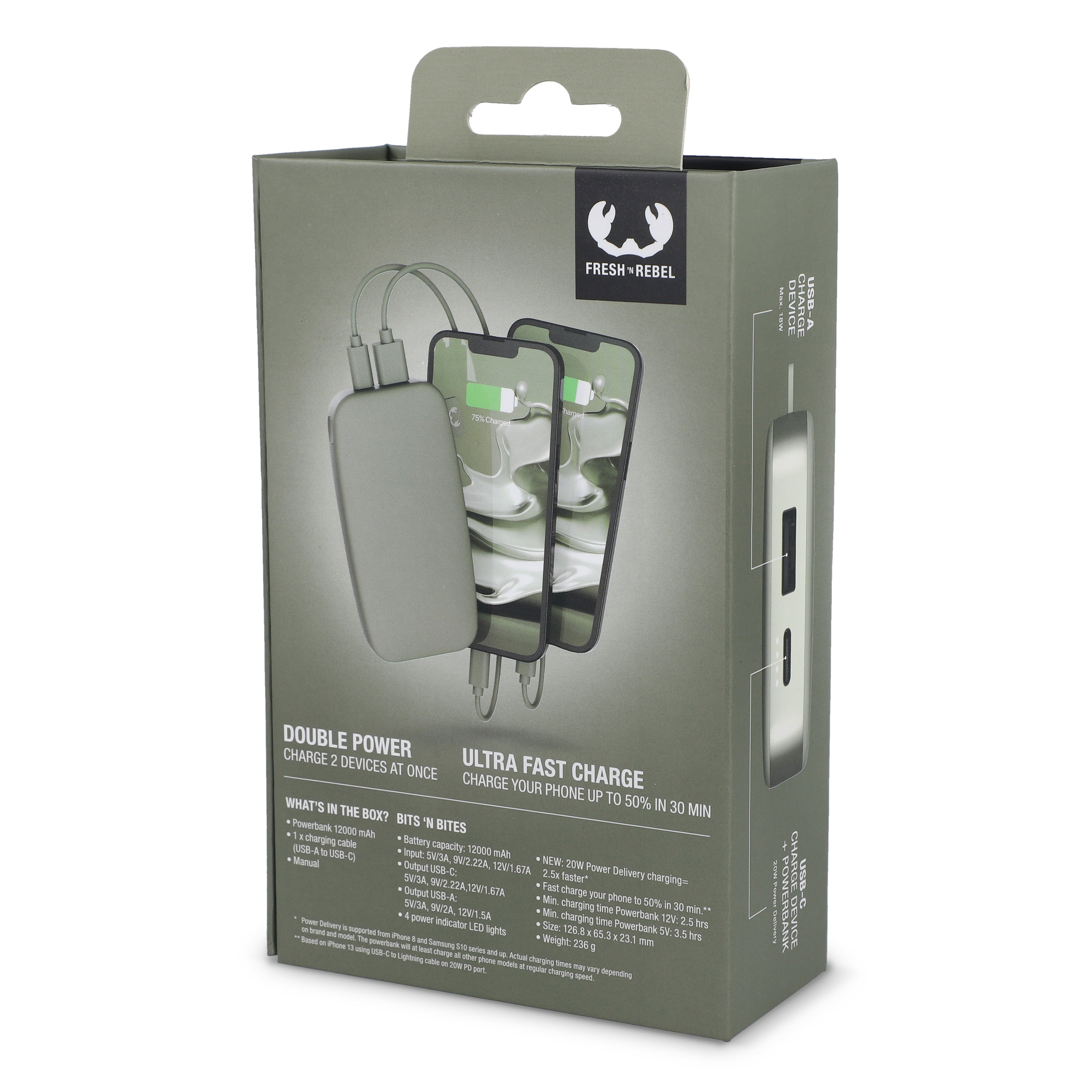 Fresh ’n Rebel Powerbank 12.000 mAh mit USB-C Schnellladung 20W