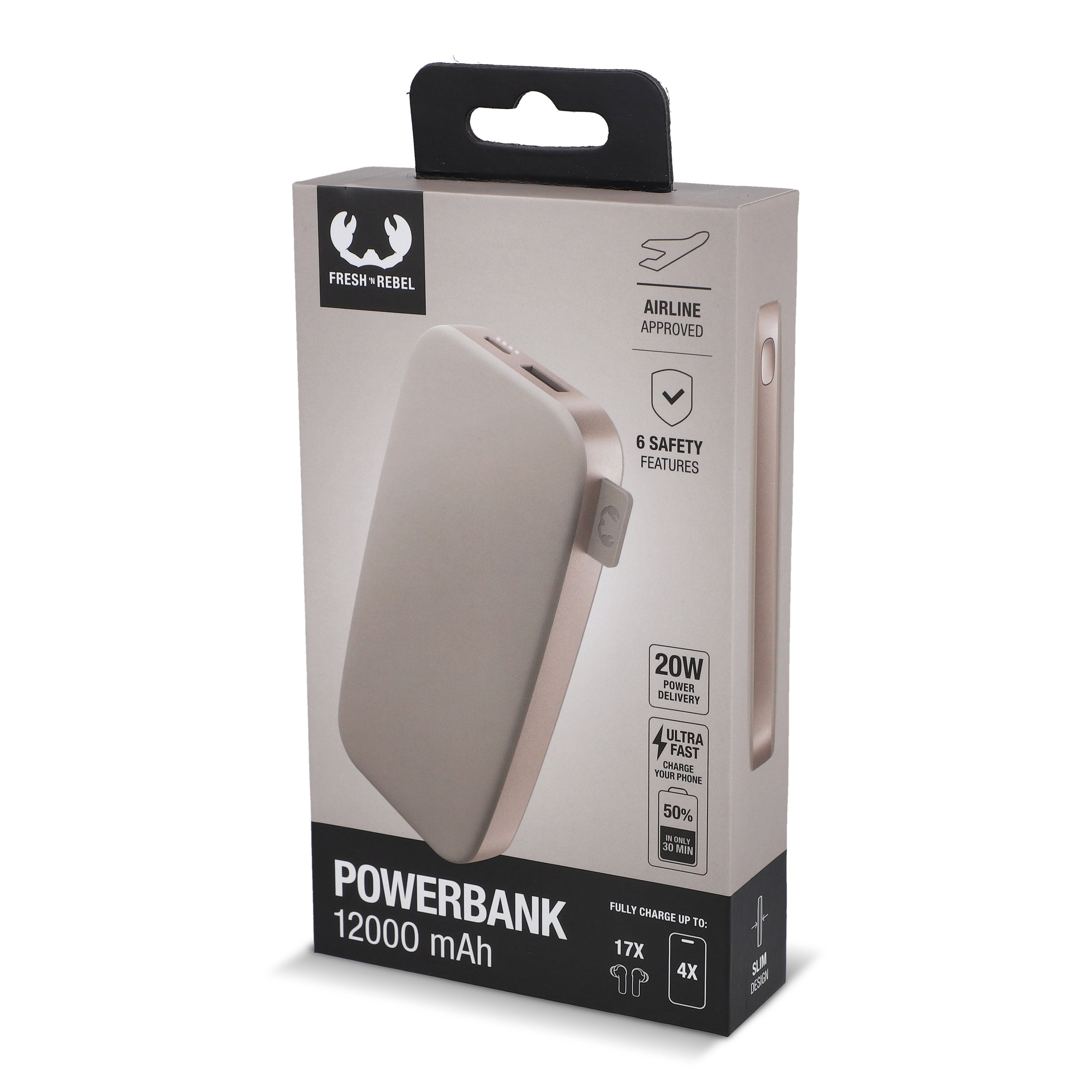 Fresh ’n Rebel Powerbank 12.000 mAh mit USB-C Schnellladung 20W