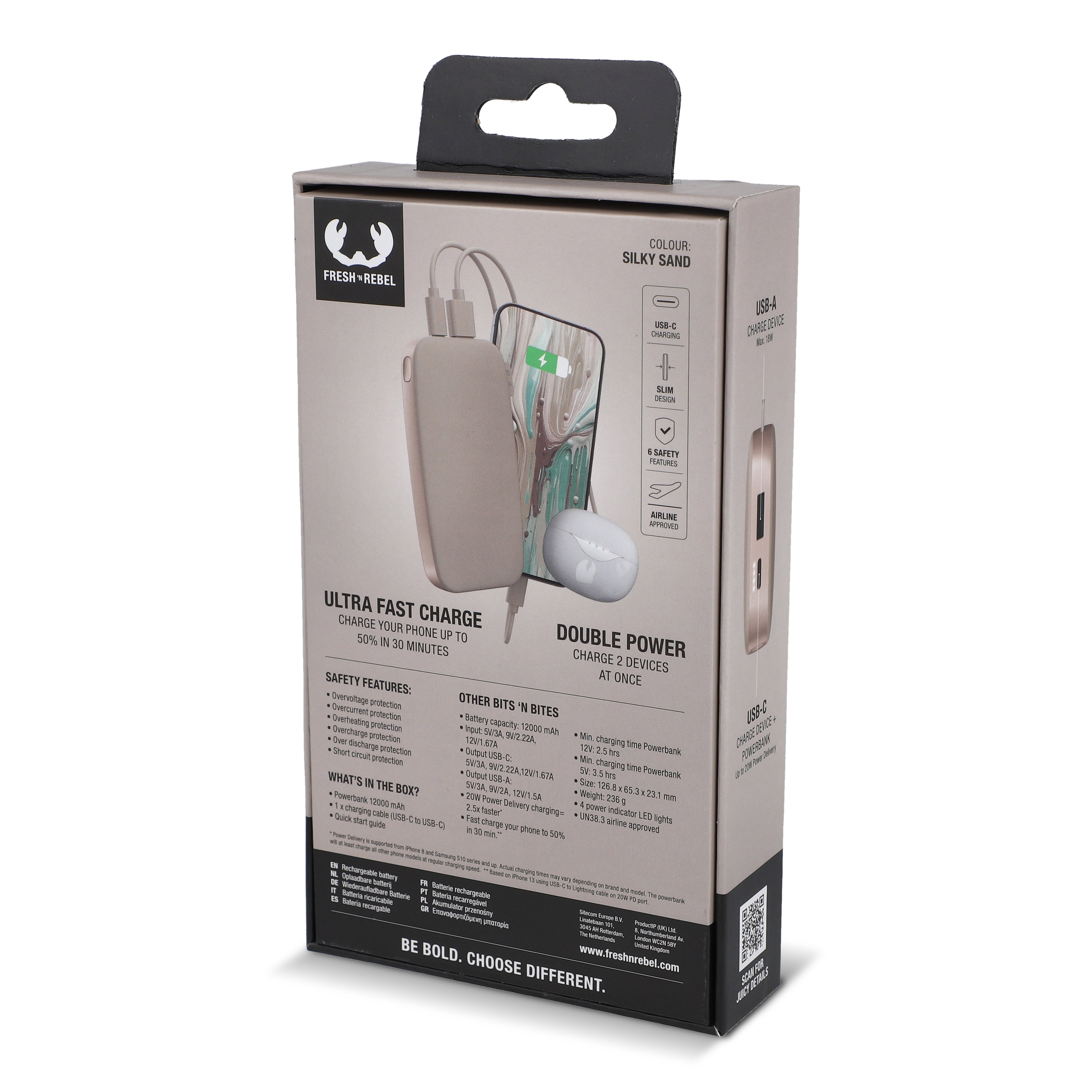 Fresh ’n Rebel Powerbank 12.000 mAh mit USB-C Schnellladung 20W