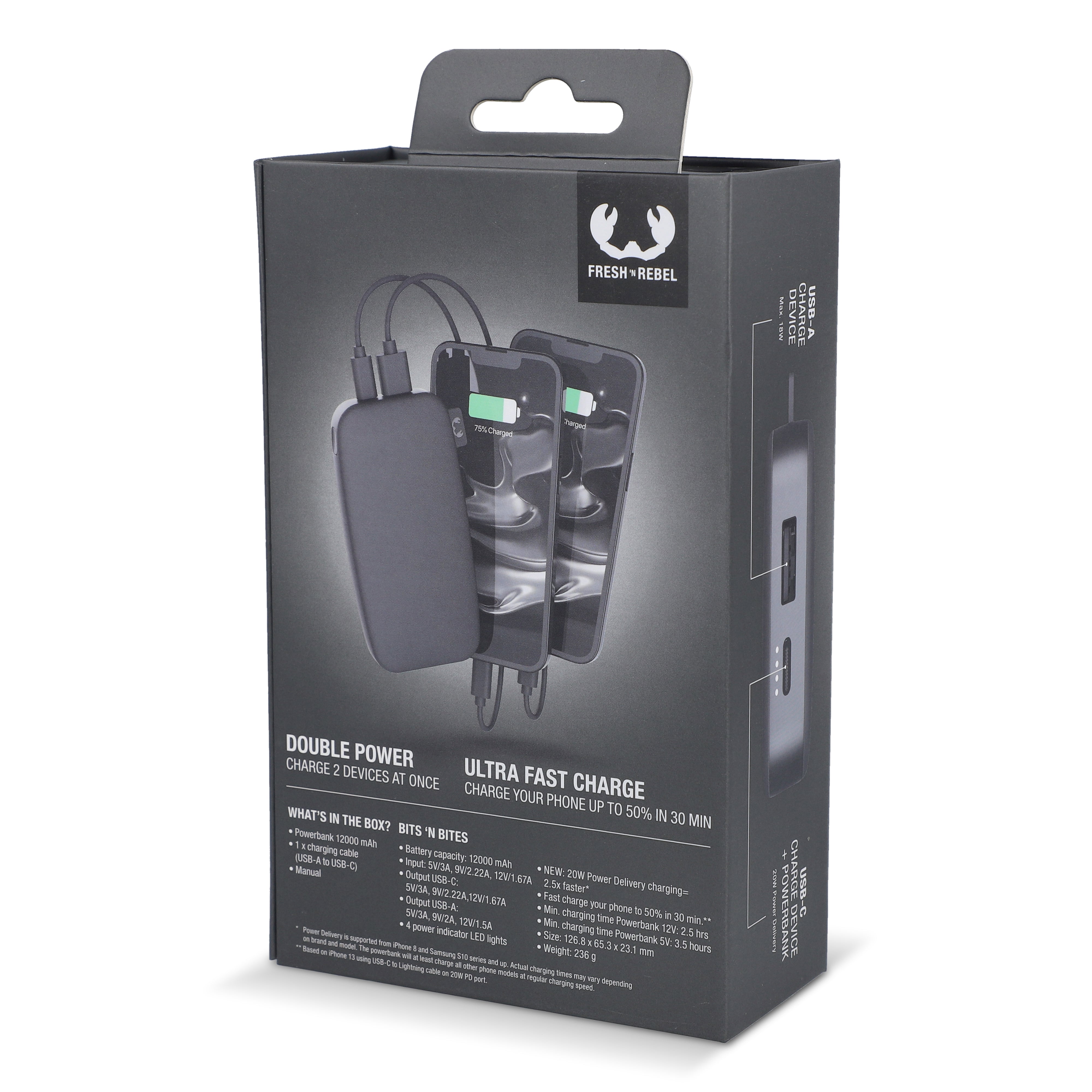 Fresh ’n Rebel Powerbank 12.000 mAh mit USB-C Schnellladung 20W