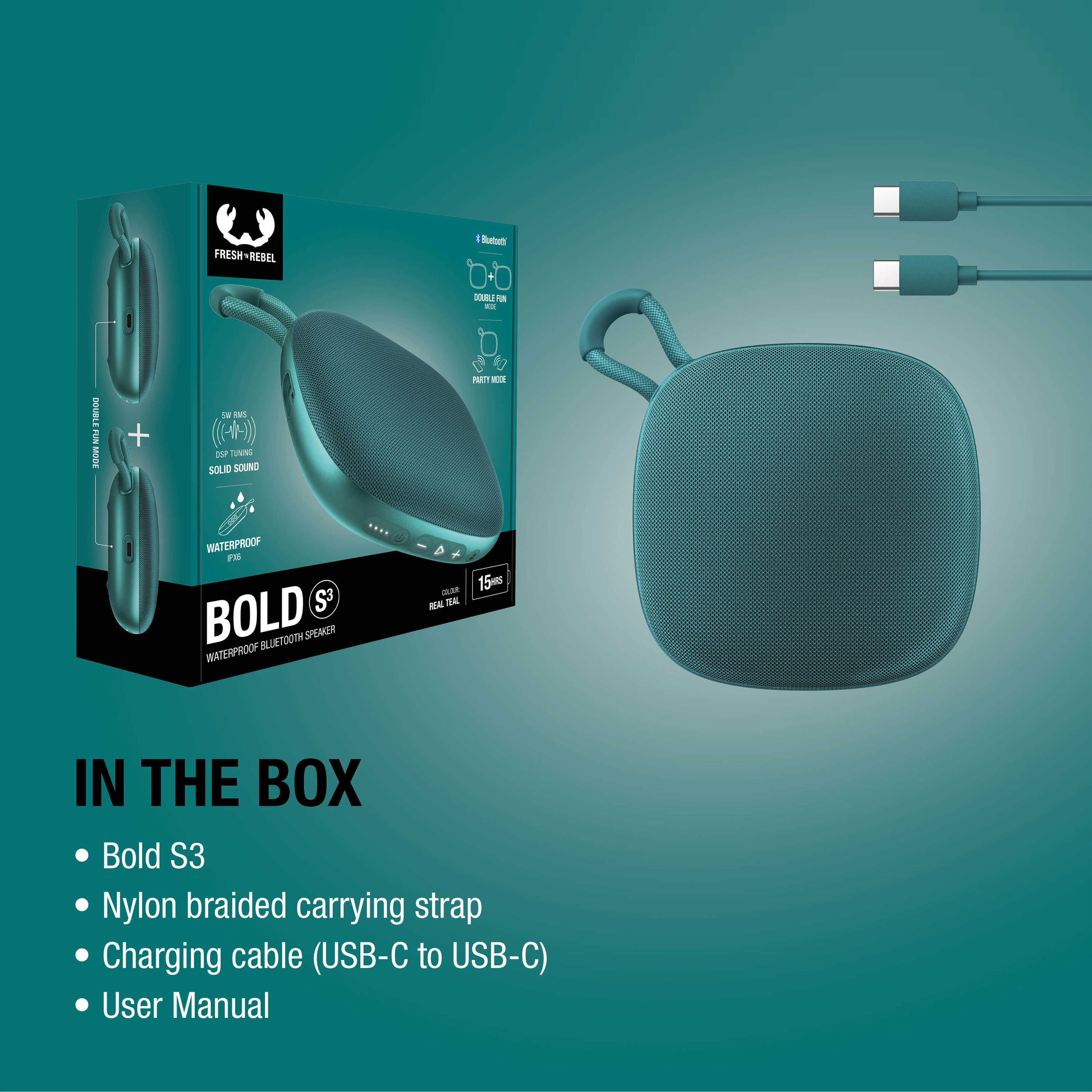 Fresh ’n Rebel Bold S3 wasserdichter Bluetooth® Lautsprecher
