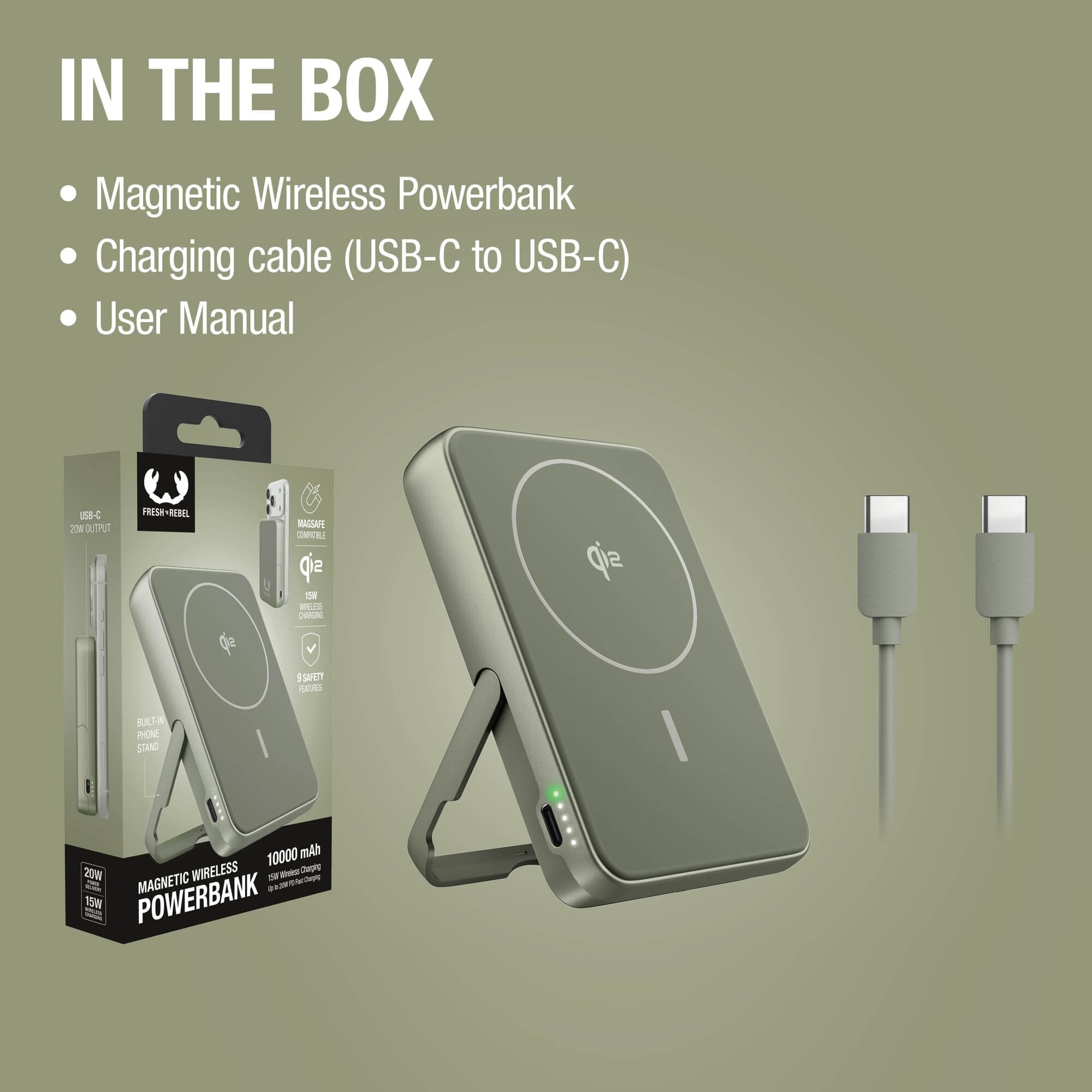 Fresh 'n Rebel Kabellose Powerbank 10000 mAh kompatibel mit MagSafe