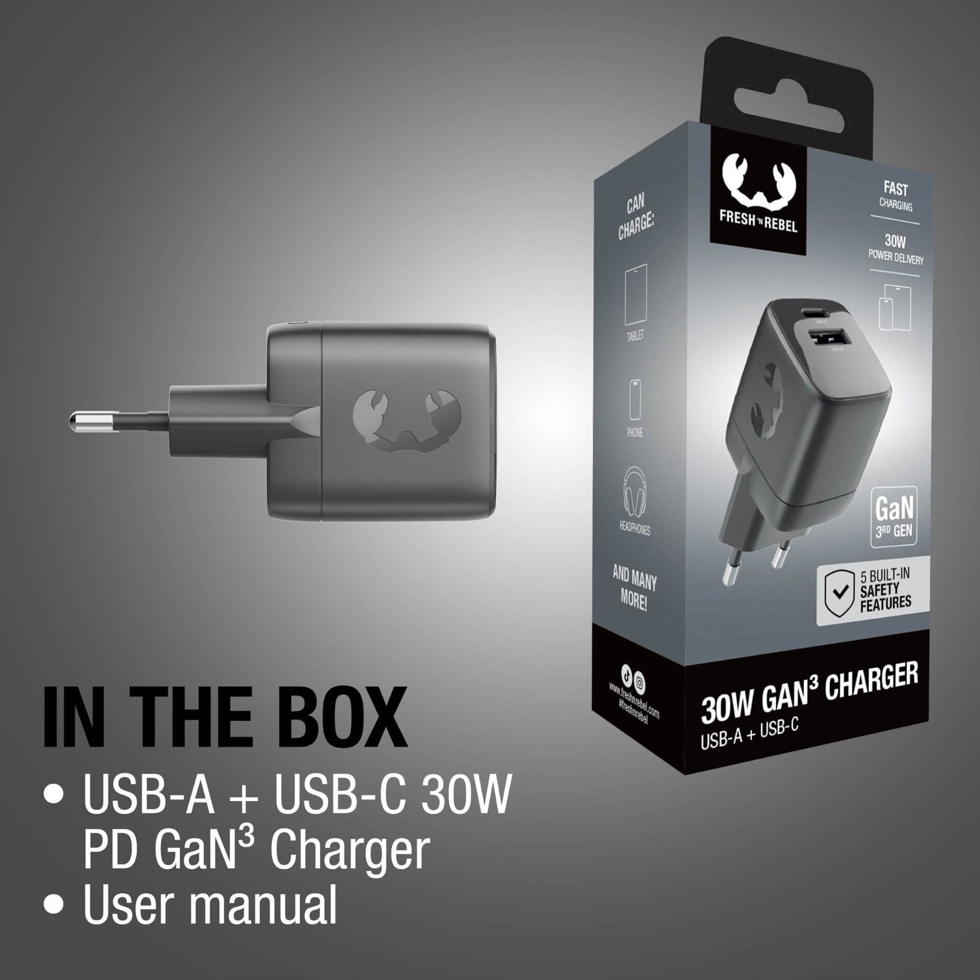 Fresh 'n Rebel 30W Schnellladegerät GaN USB-C & USB-A