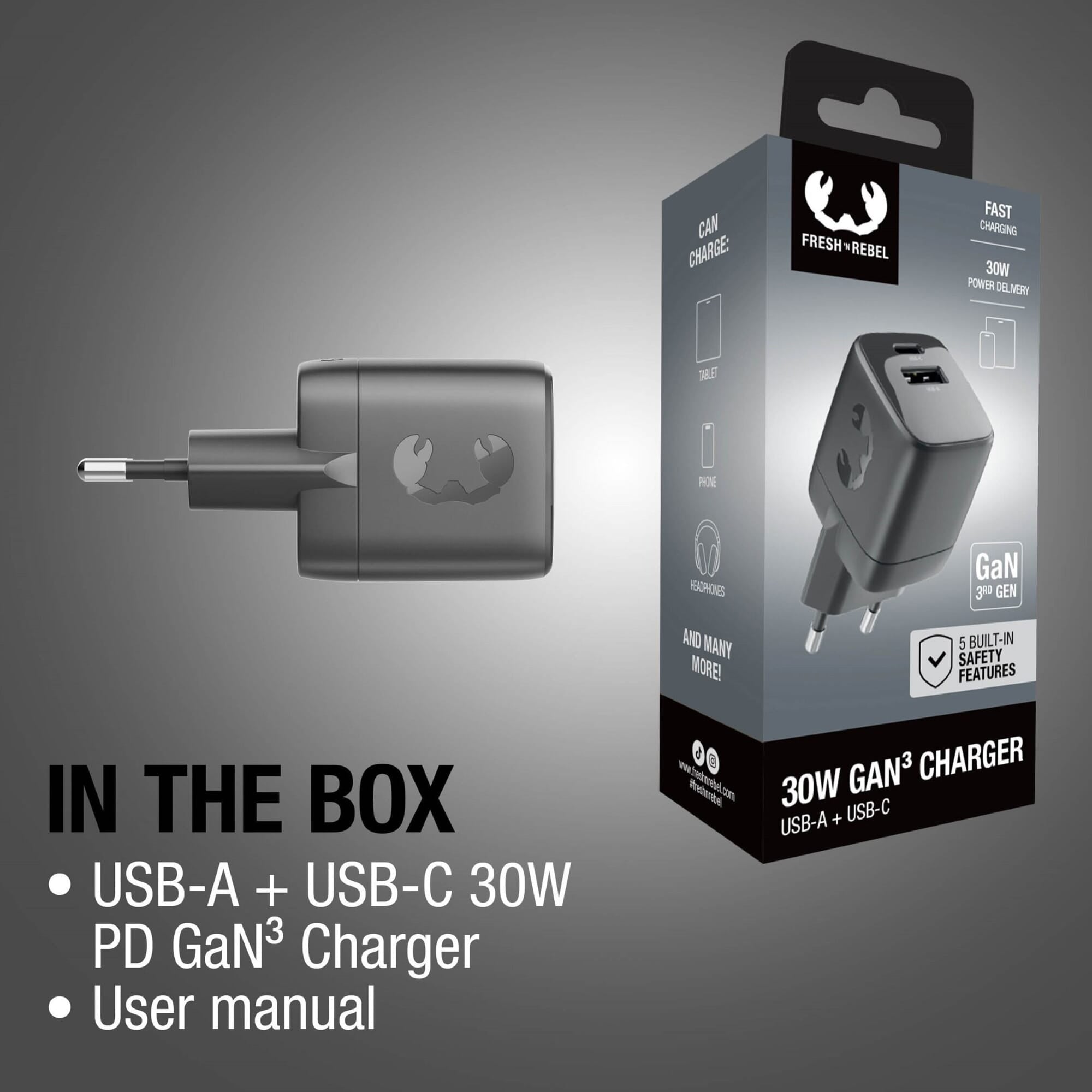 Fresh 'n Rebel 30W Schnellladegerät GaN USB-C & USB-A