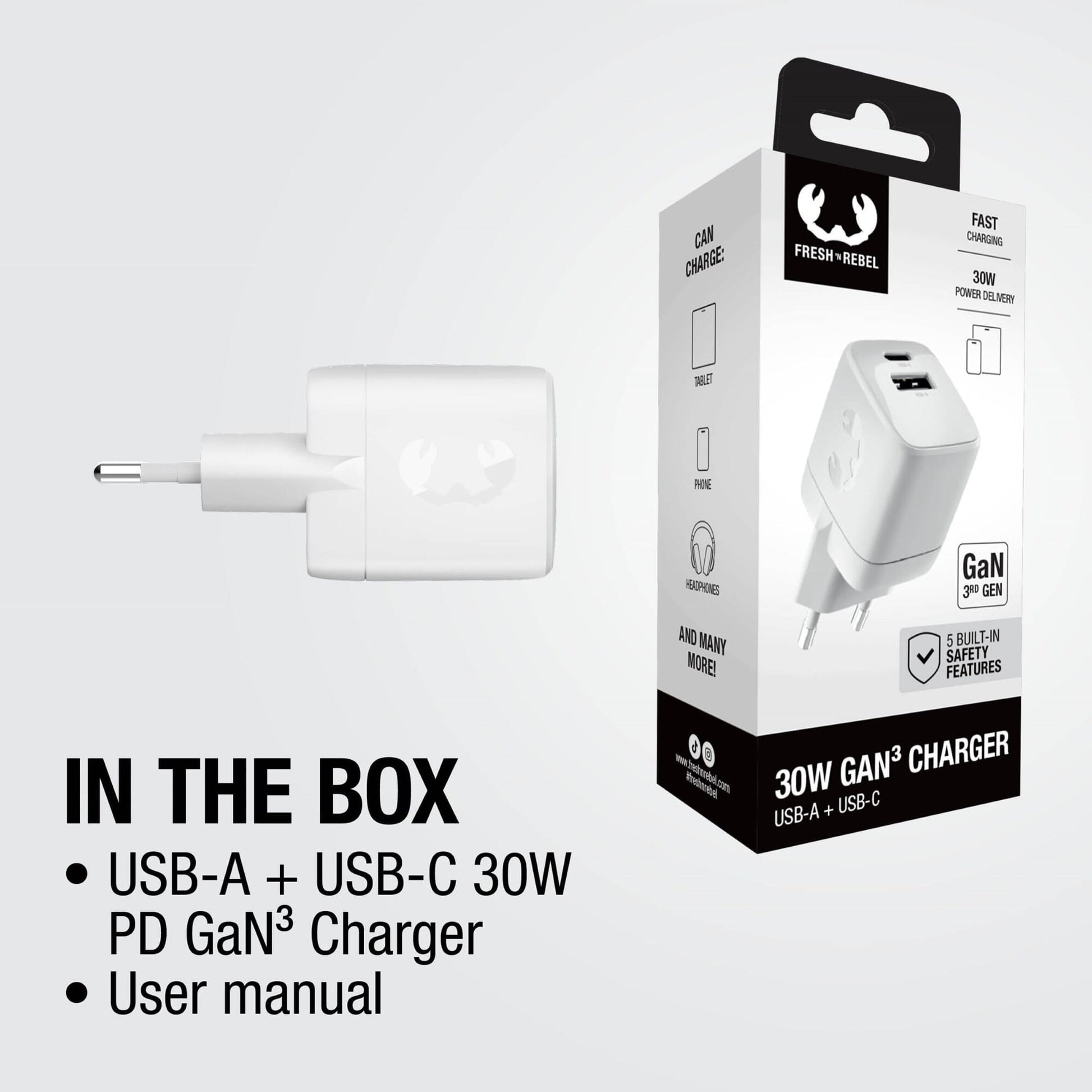 Fresh 'n Rebel 30W Schnellladegerät GaN USB-C & USB-A