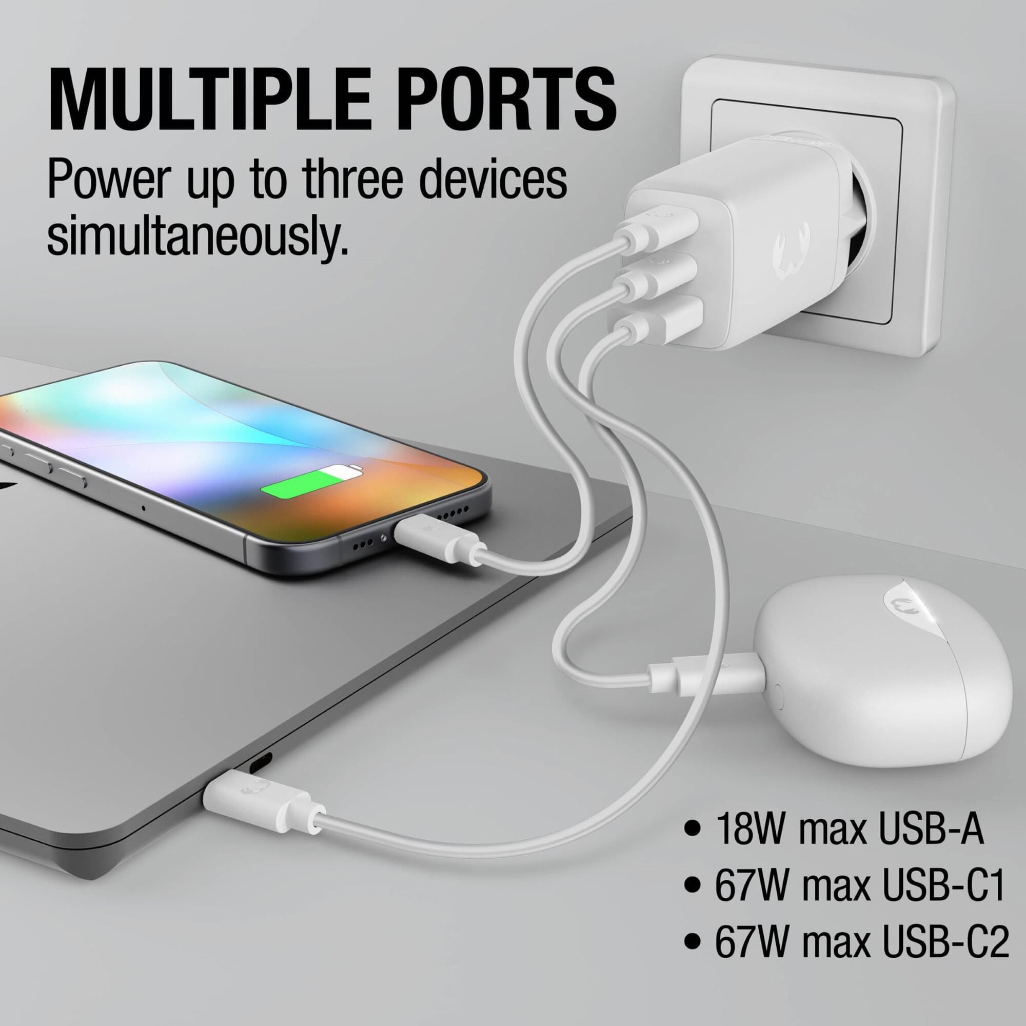 Fresh 'n Rebel 67W Laptop-Ladegerät GaN USB-C und USB-A