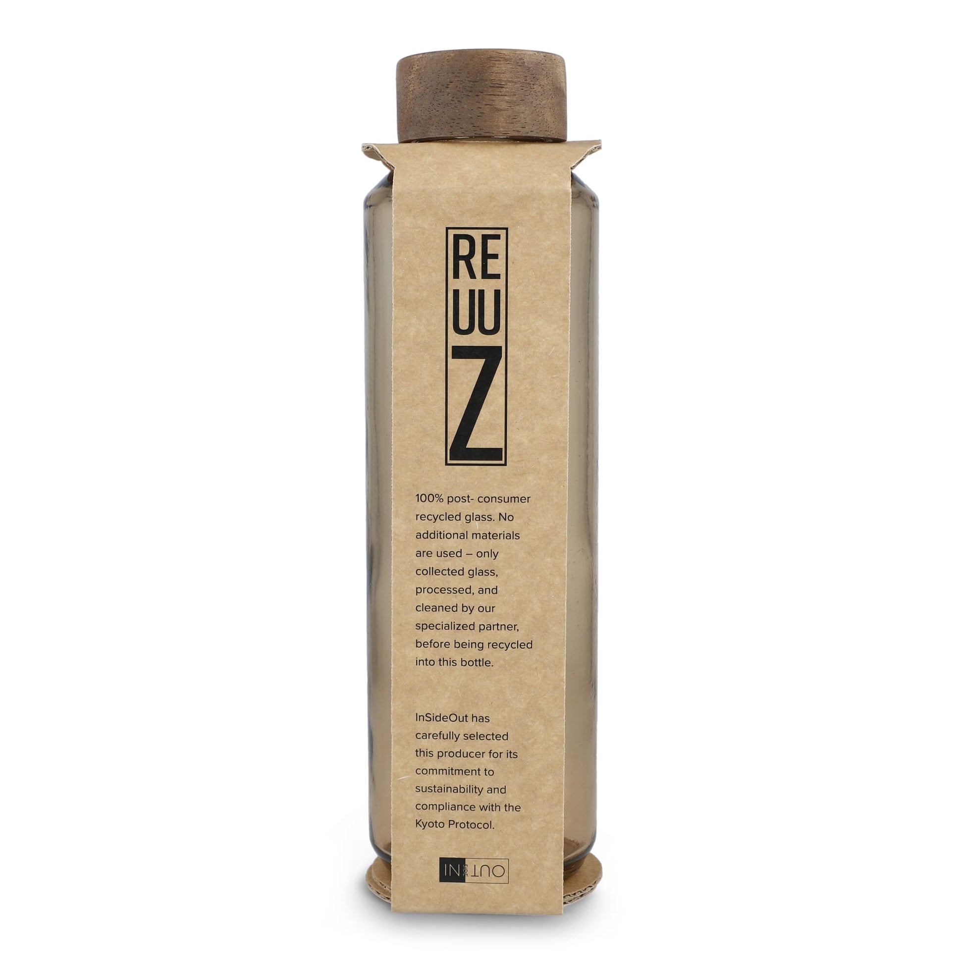 InSideOut Recycelte Glaswasserflasche ReuuZ mit Holzverschluss 650 ml