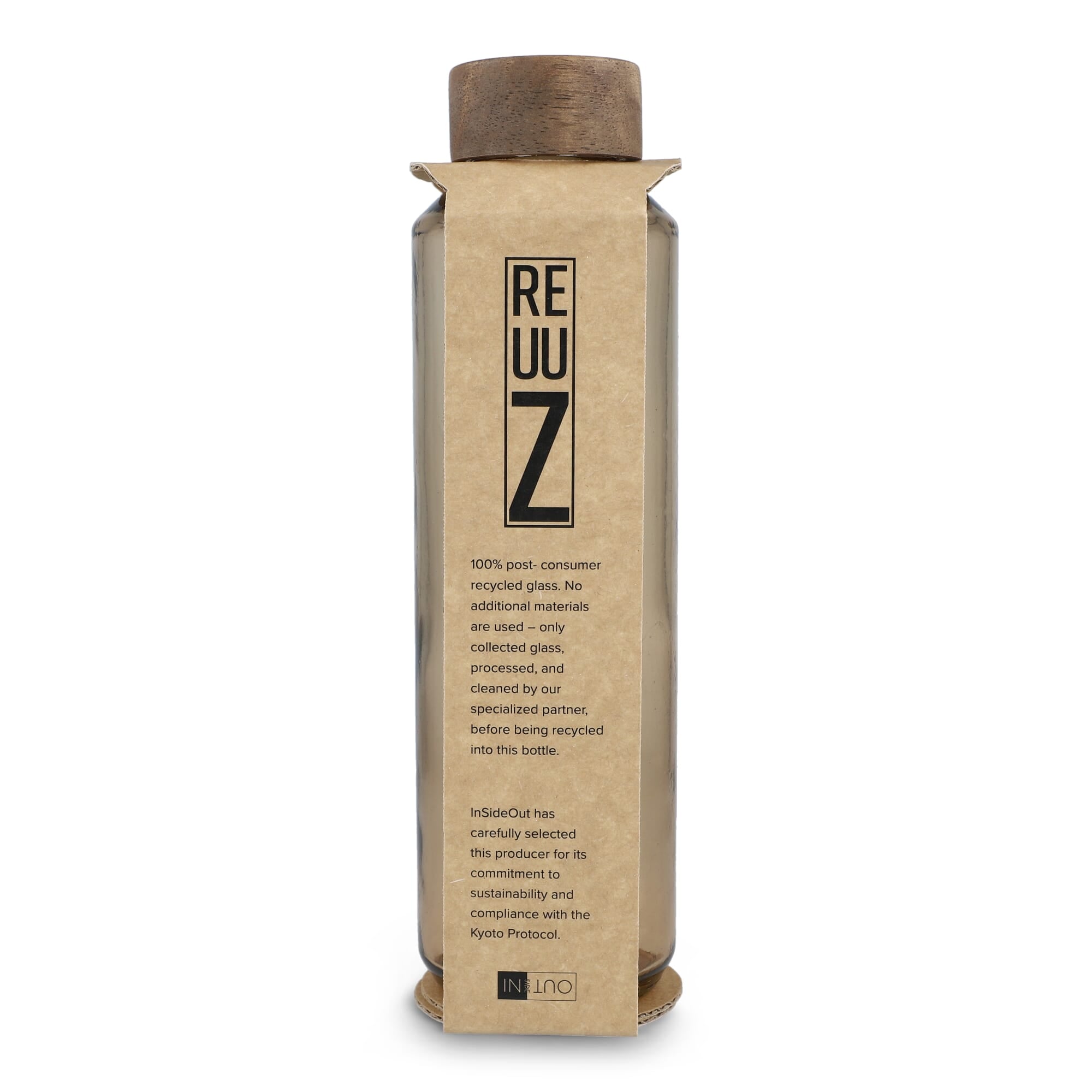 InSideOut Recycelte Glaswasserflasche ReuuZ mit Holzverschluss 650 ml