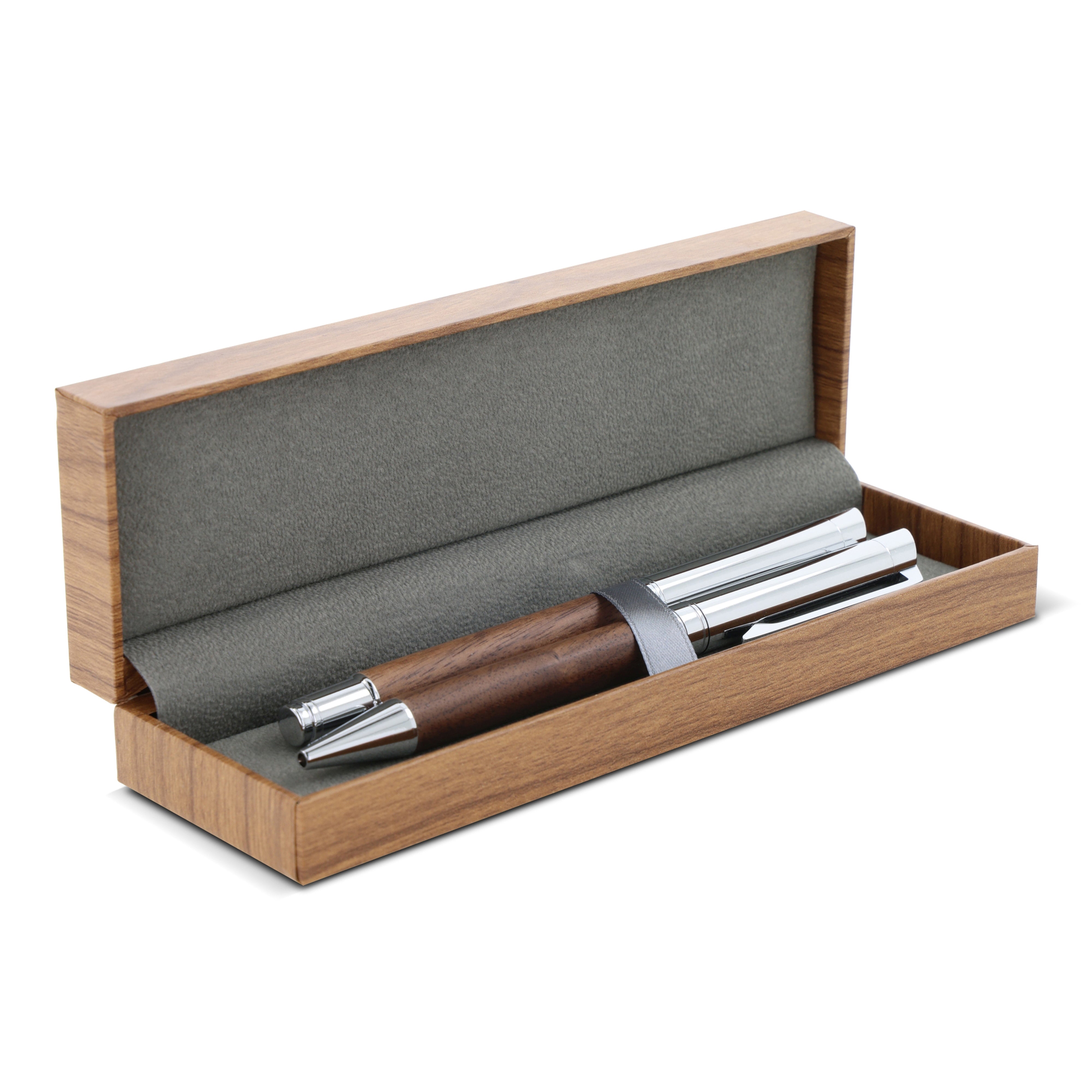 Metall Schreibset aus Metall & Nussbaumholz in Geschenkbox
