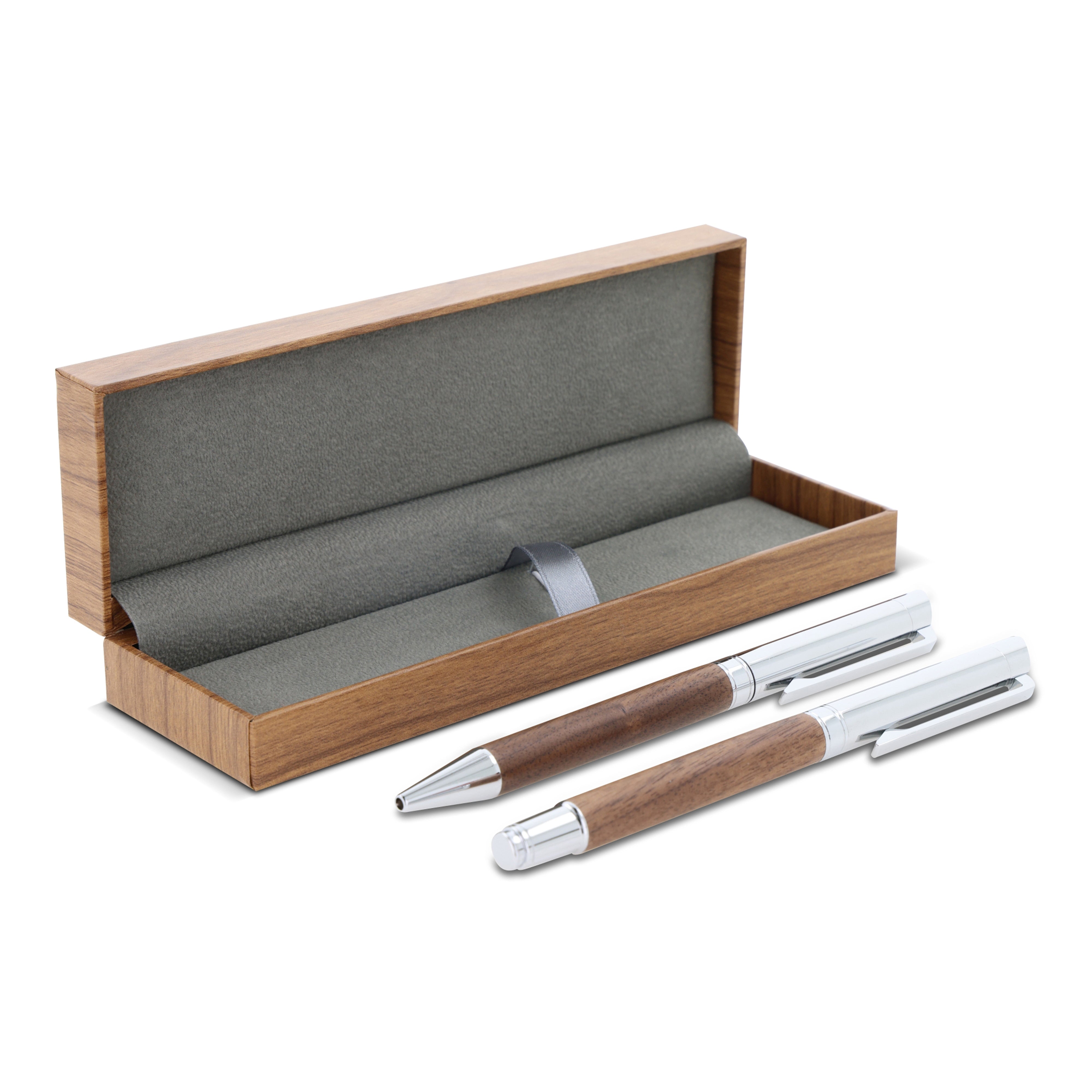 Metall Schreibset aus Metall & Nussbaumholz in Geschenkbox