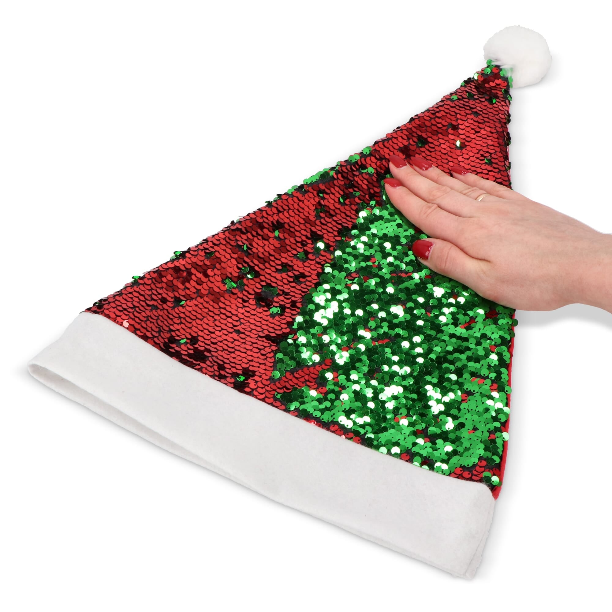 Zweifarbige Pailletten-Weihnachtsmütze