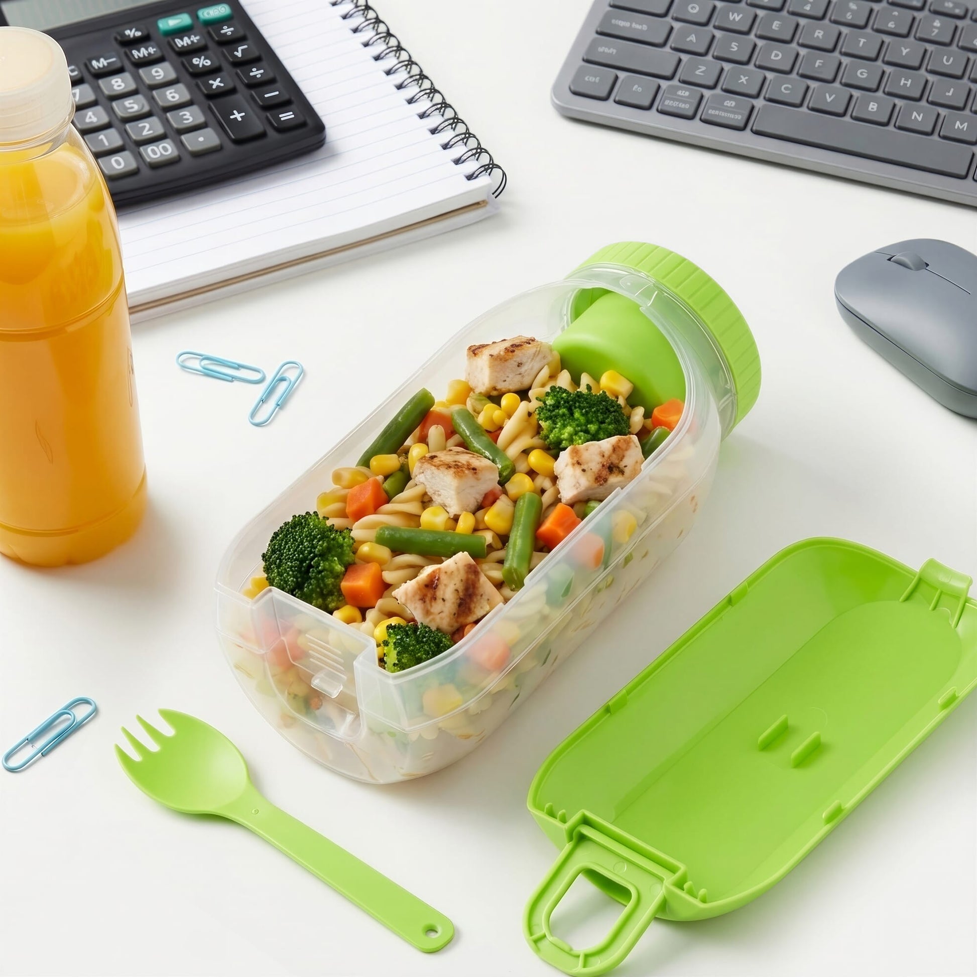 All-in-One-Lunchbox mit Soßenfach und Löffel-Gabel