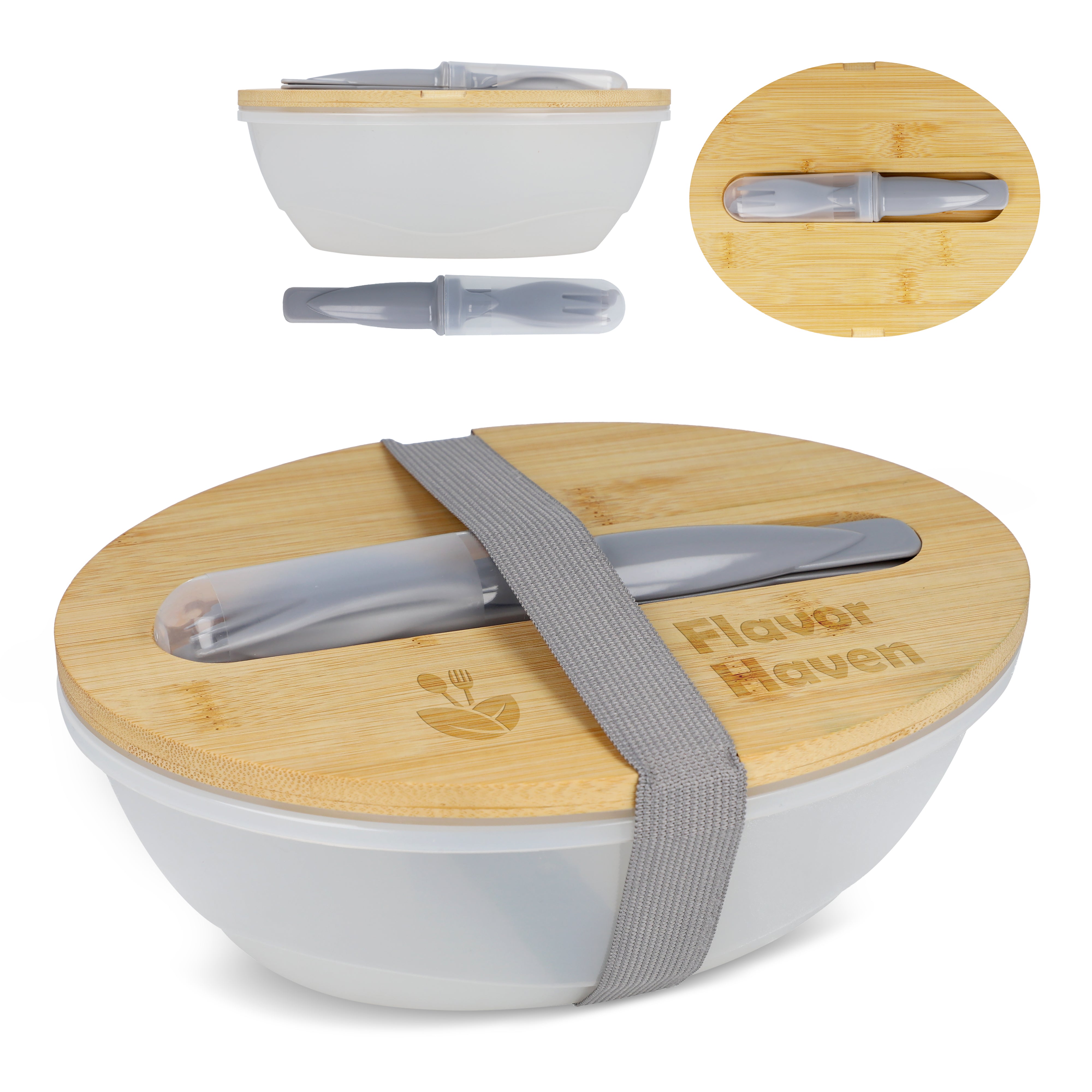 Lunchbox aus recyceltem PP & Bambus mit Besteck – 1 L