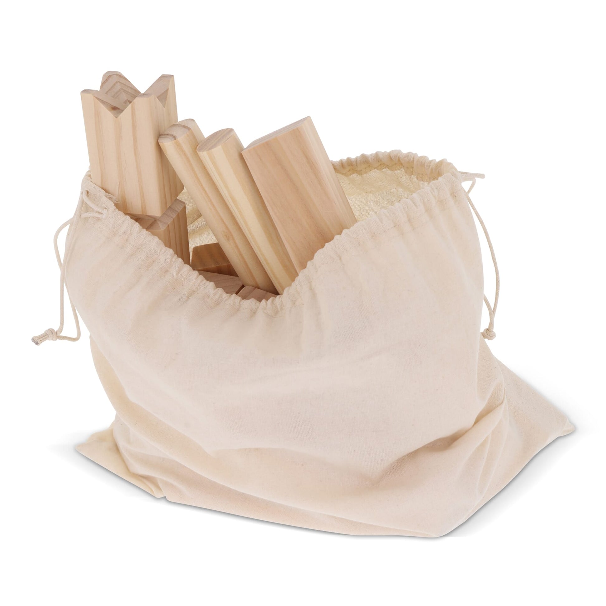 Kubb Spiel aus Holz mit Beutel