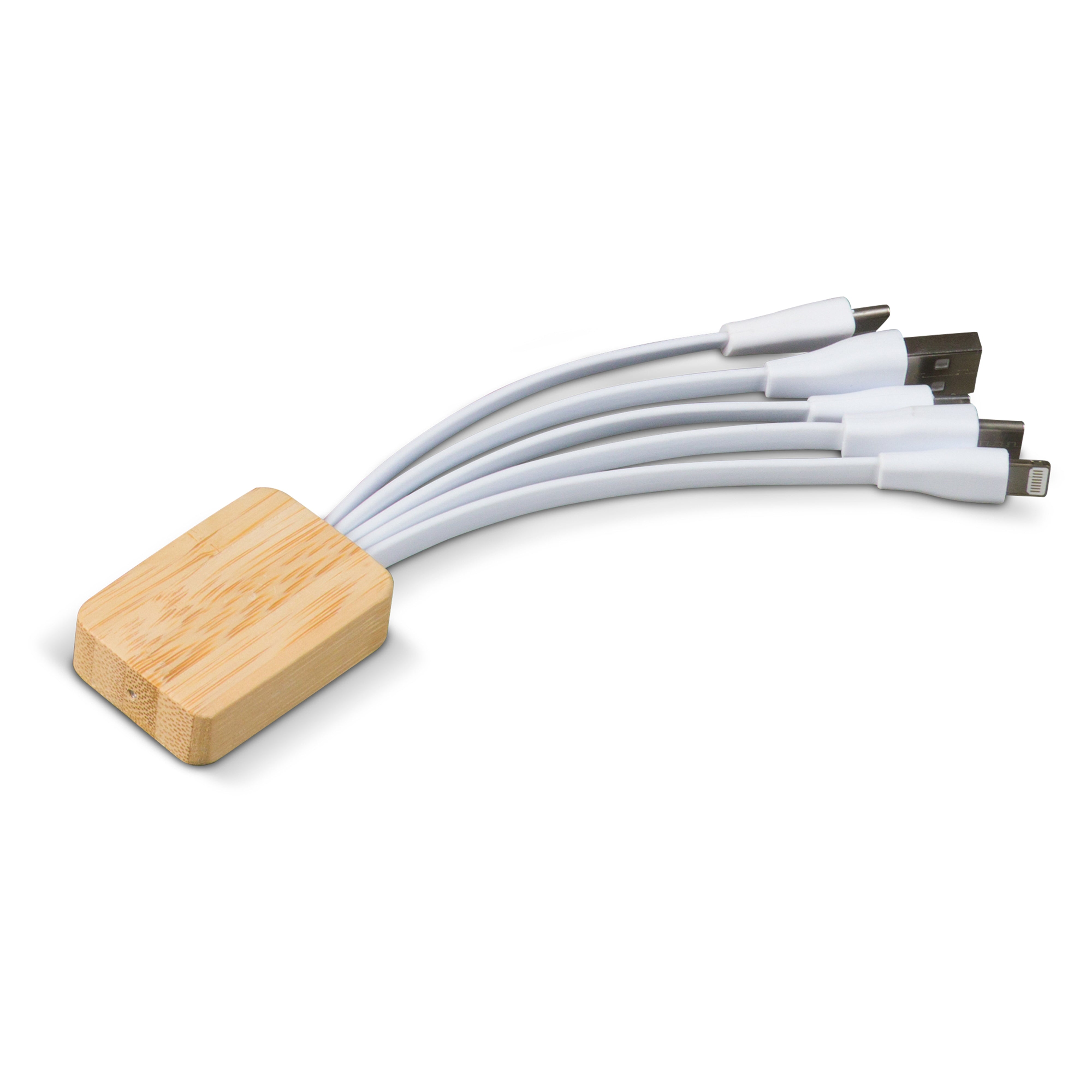 6-in-1 Ladekabel aus Bambus mit RPET-Ummantelung