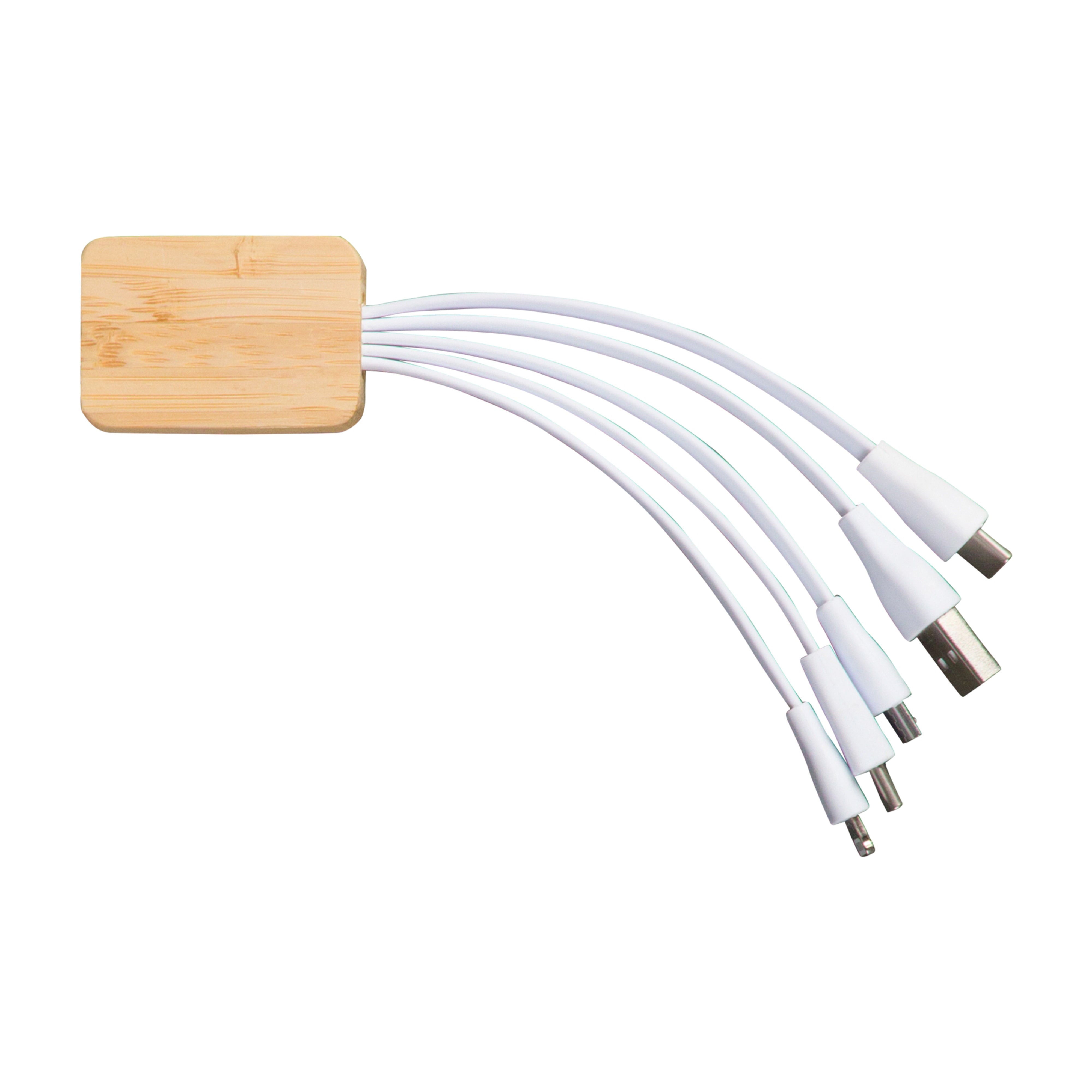 6-in-1 Ladekabel aus Bambus mit RPET-Ummantelung
