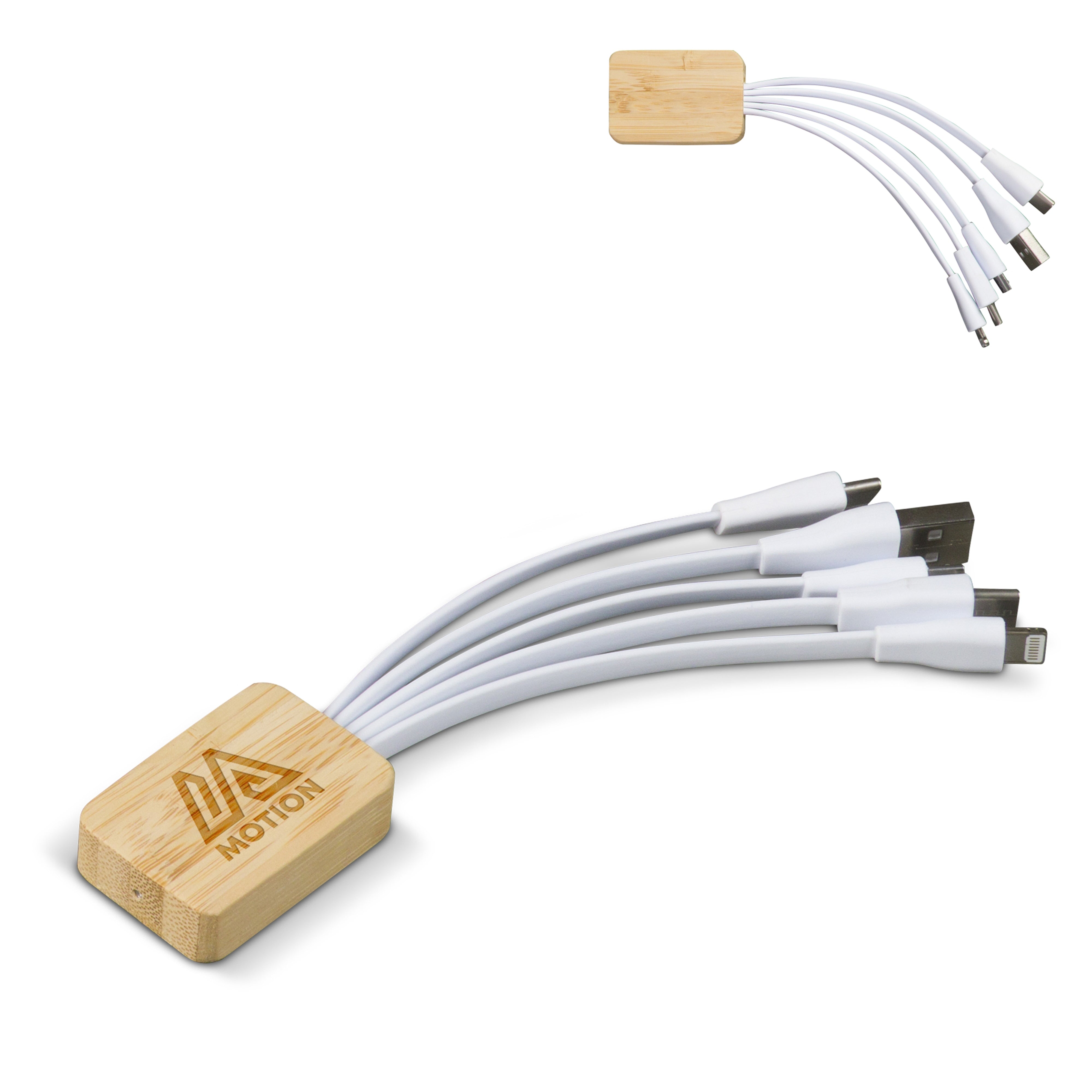 6-in-1 Ladekabel aus Bambus mit RPET-Ummantelung