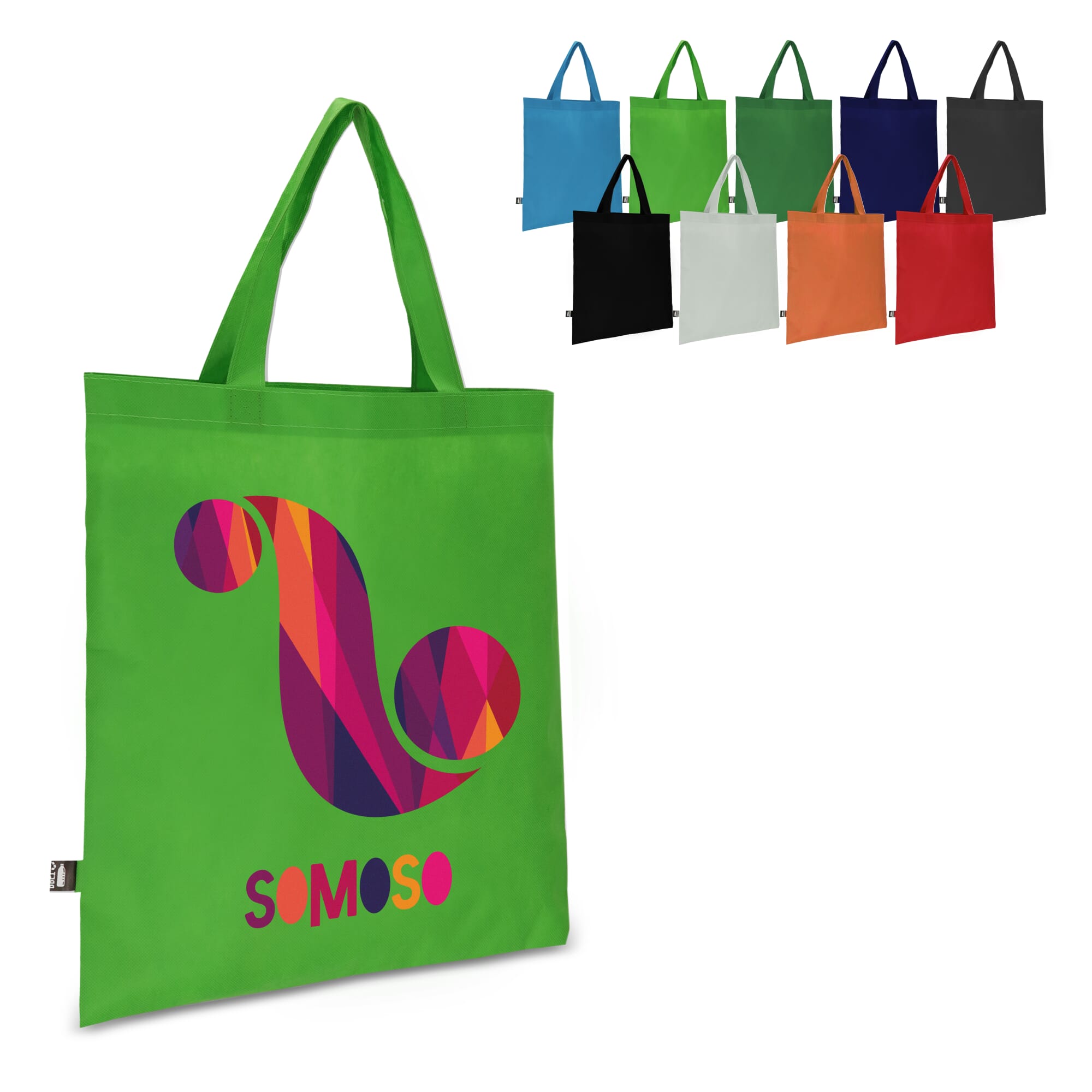 R-PET Tragetasche aus Non Woven mit kurzen Griffen 38 x 42cm 75g/m²