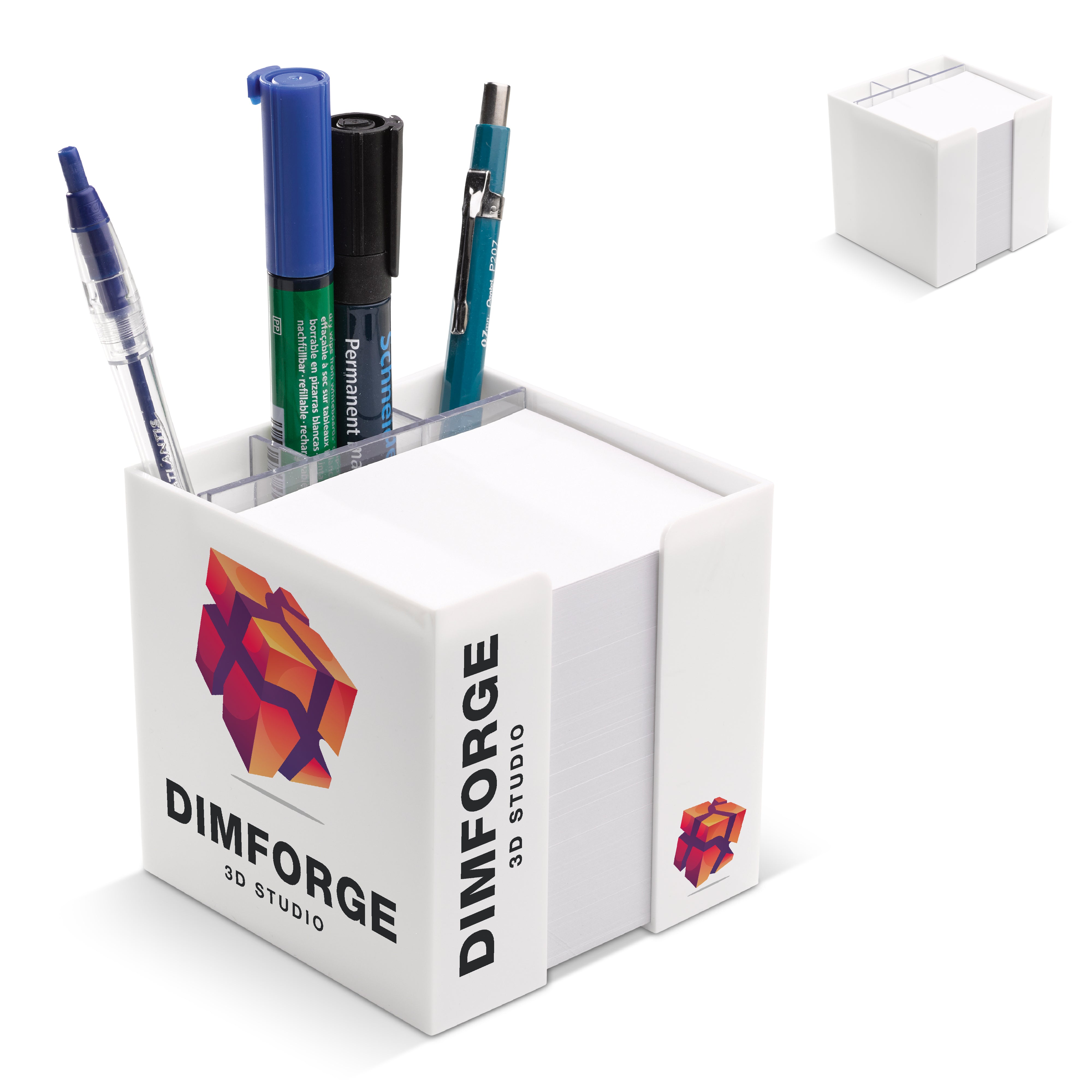 Notizzettel-Würfelbox mit Stifteköcher