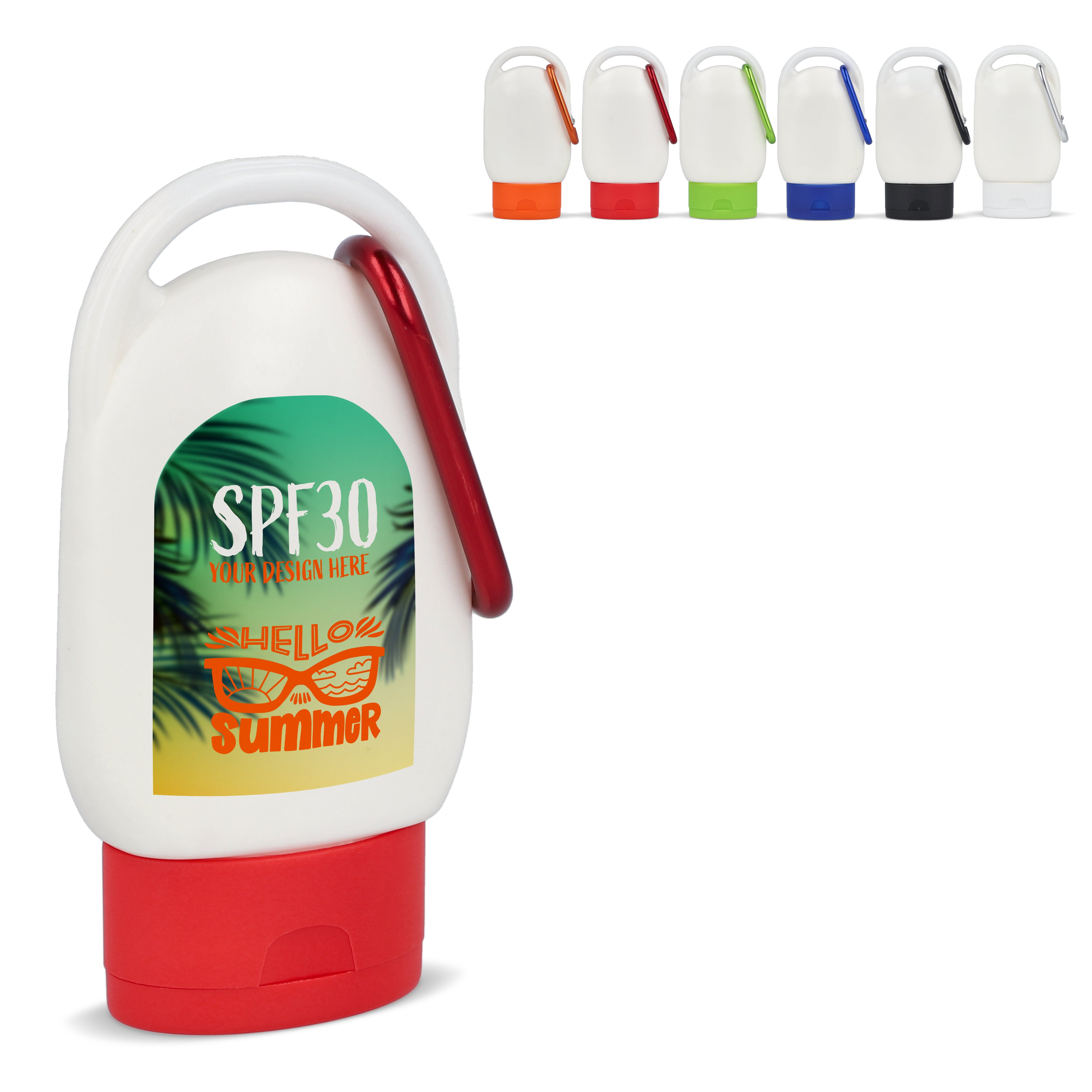 Sonnenschutzlotion mit Karabiner SPF 30 aus recyceltem Material