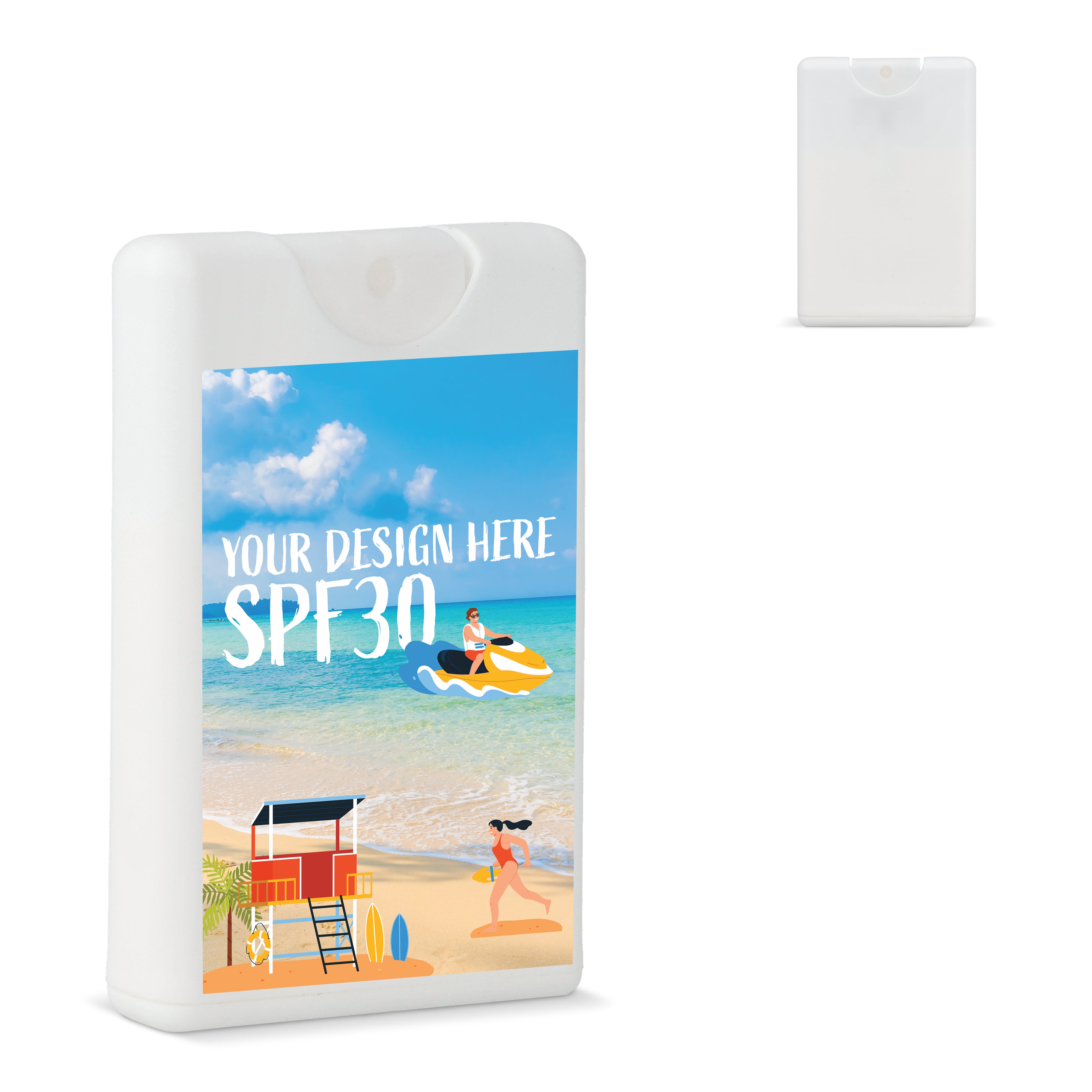 Kreditkarten-Sonnenschutzspray SPF 30 aus recyceltem Material