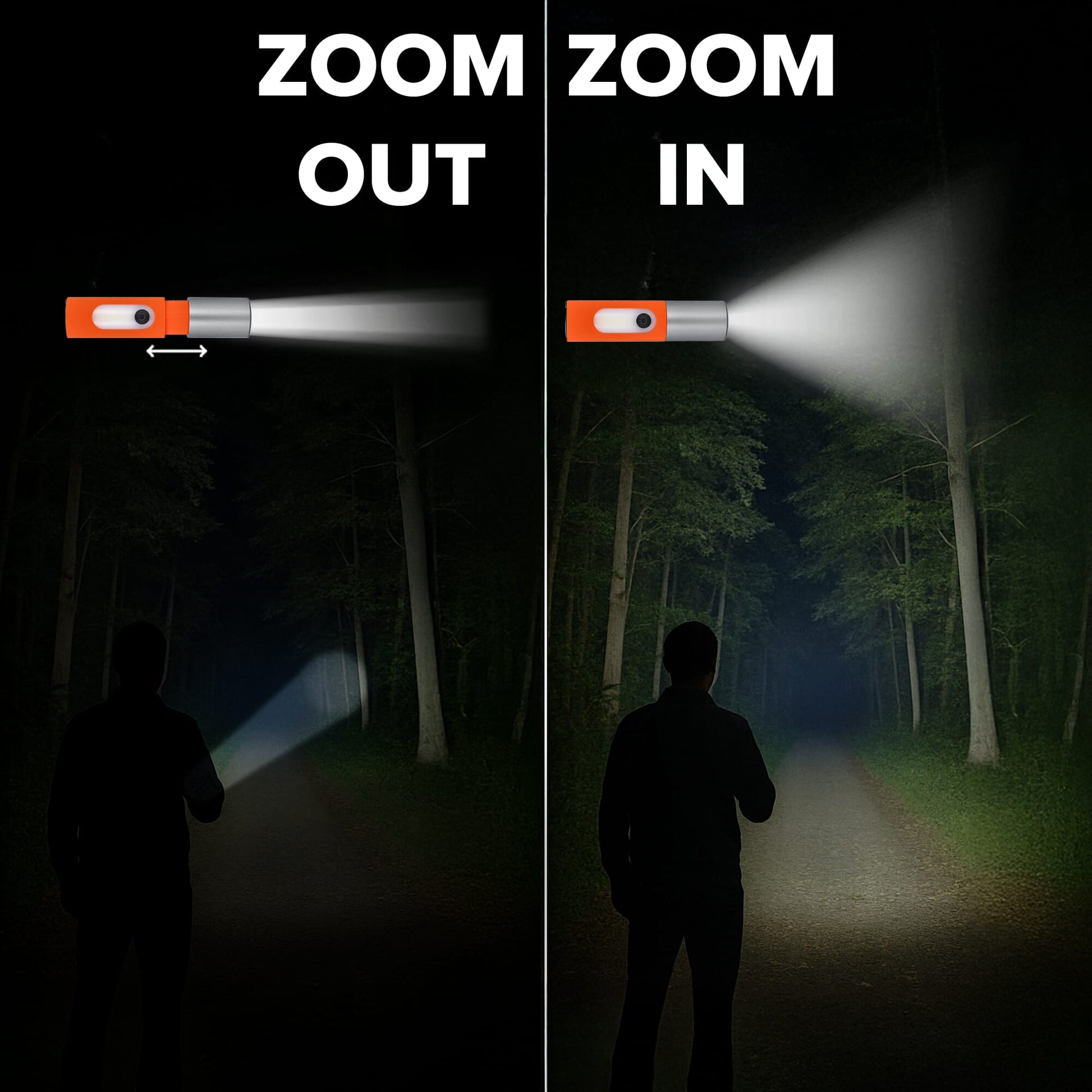Wiederaufladbare 10-W-LED-Taschenlampe mit Zoomfunktion, 300 lm