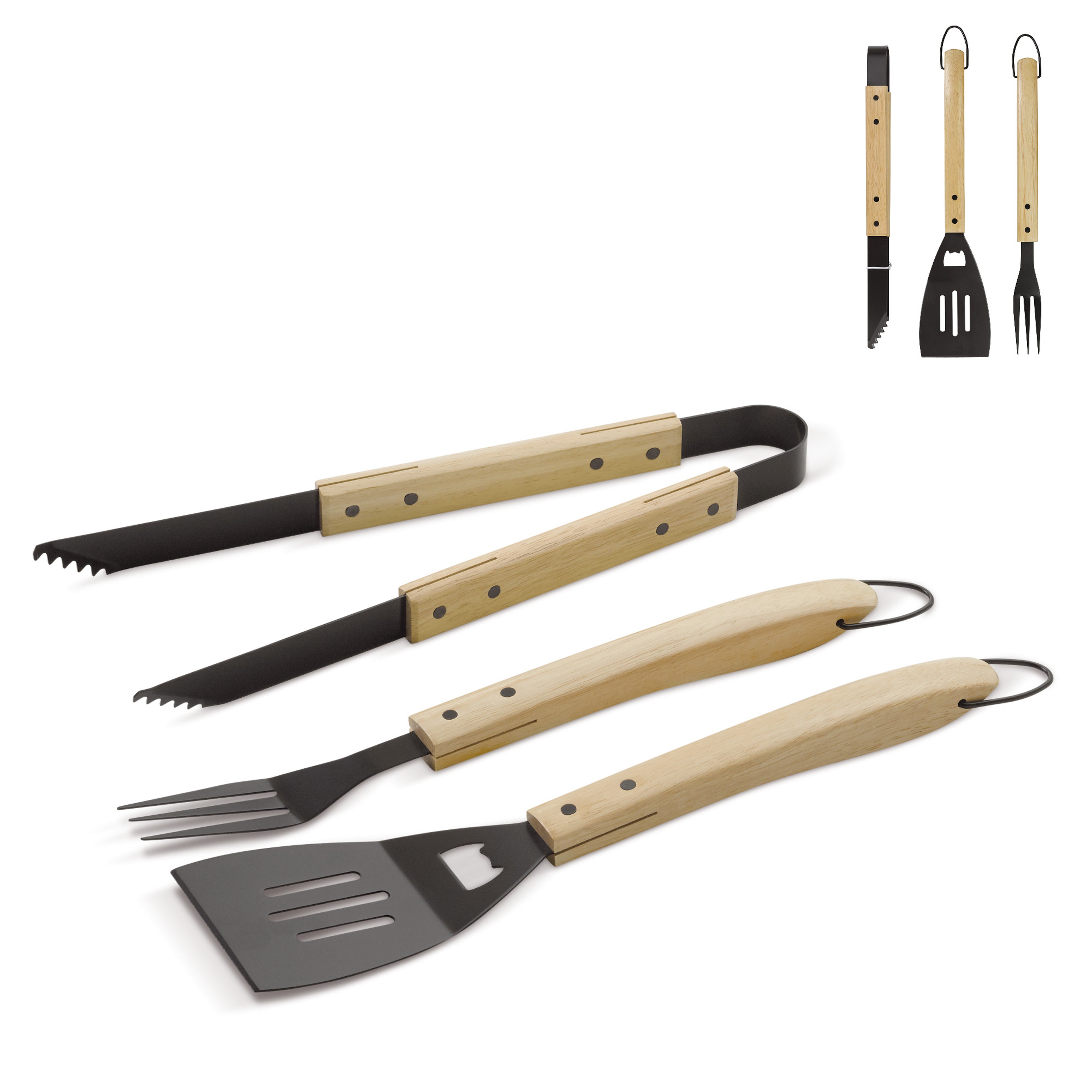 3-teiliges Grillset in Holzoptik