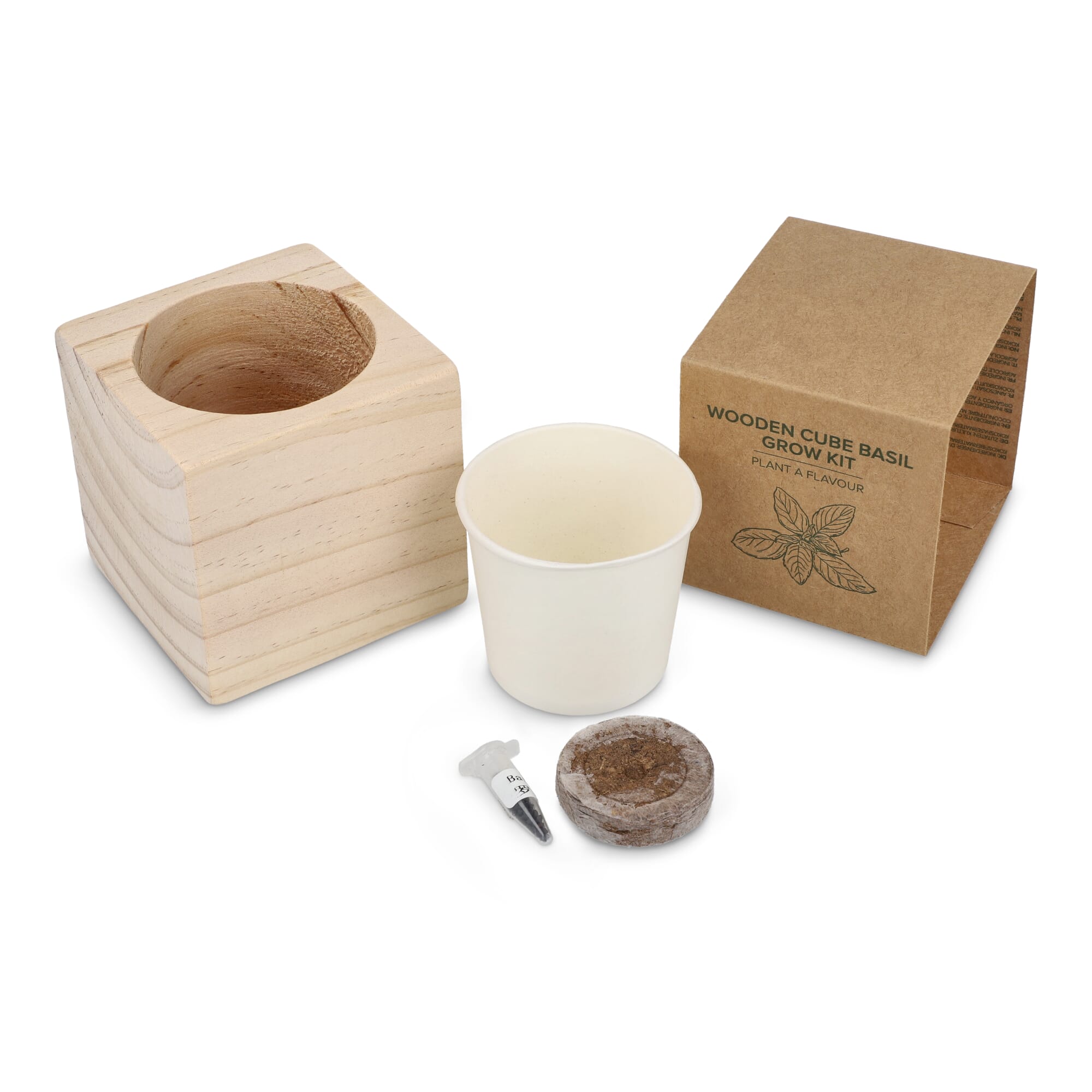 FSC-Holzpflanzgefäß-Set – Basilikum