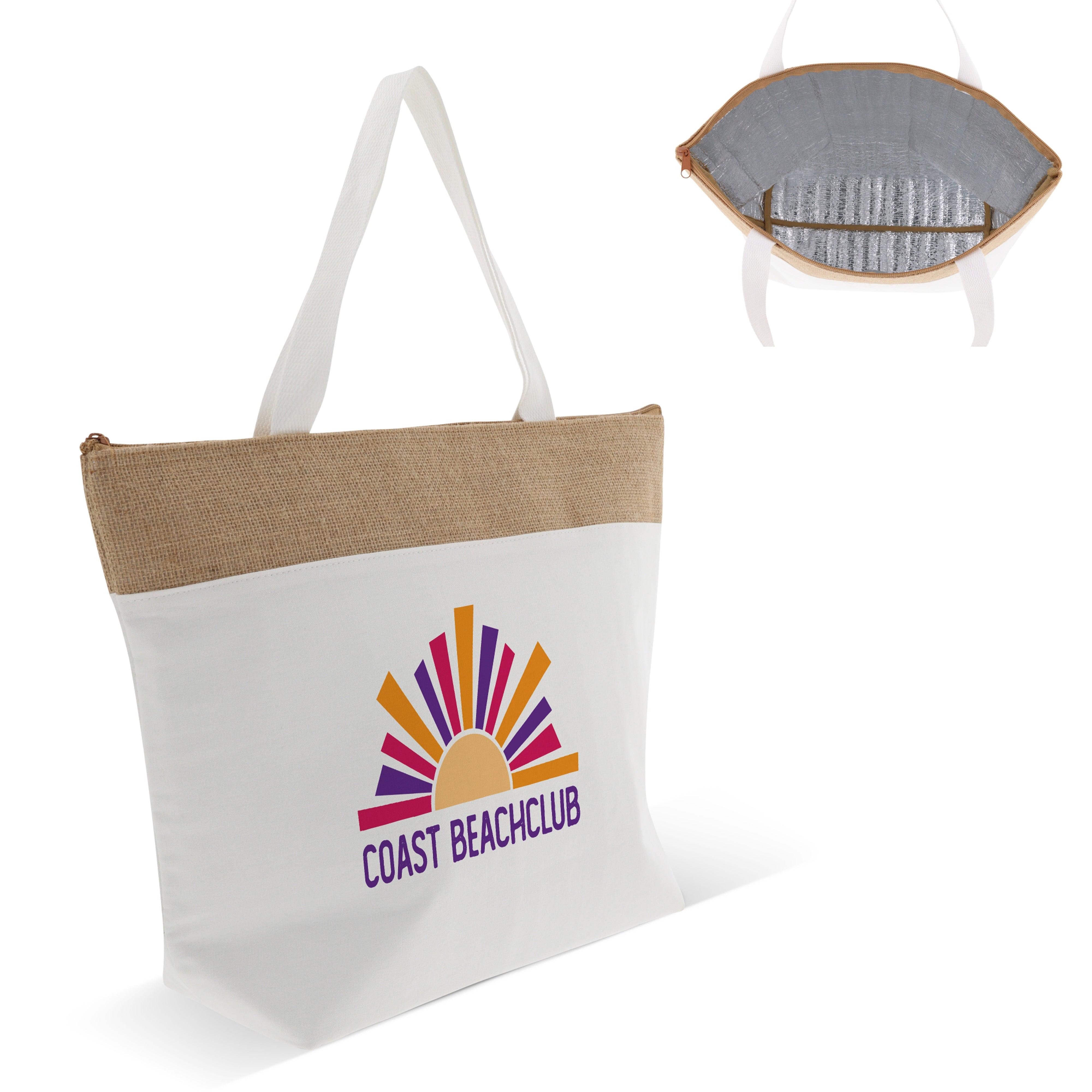 Strand Kühltasche aus Baumwolle & Jute 43 × 33 × 14 cm