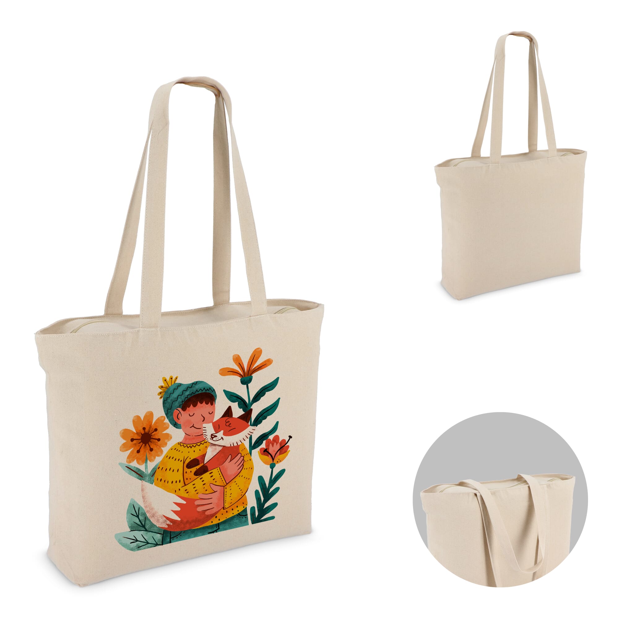 Baumwoll-Tragetasche mit Reißverschluss OEKO-TEX® 47 x 11 x 35cm 320g/m²