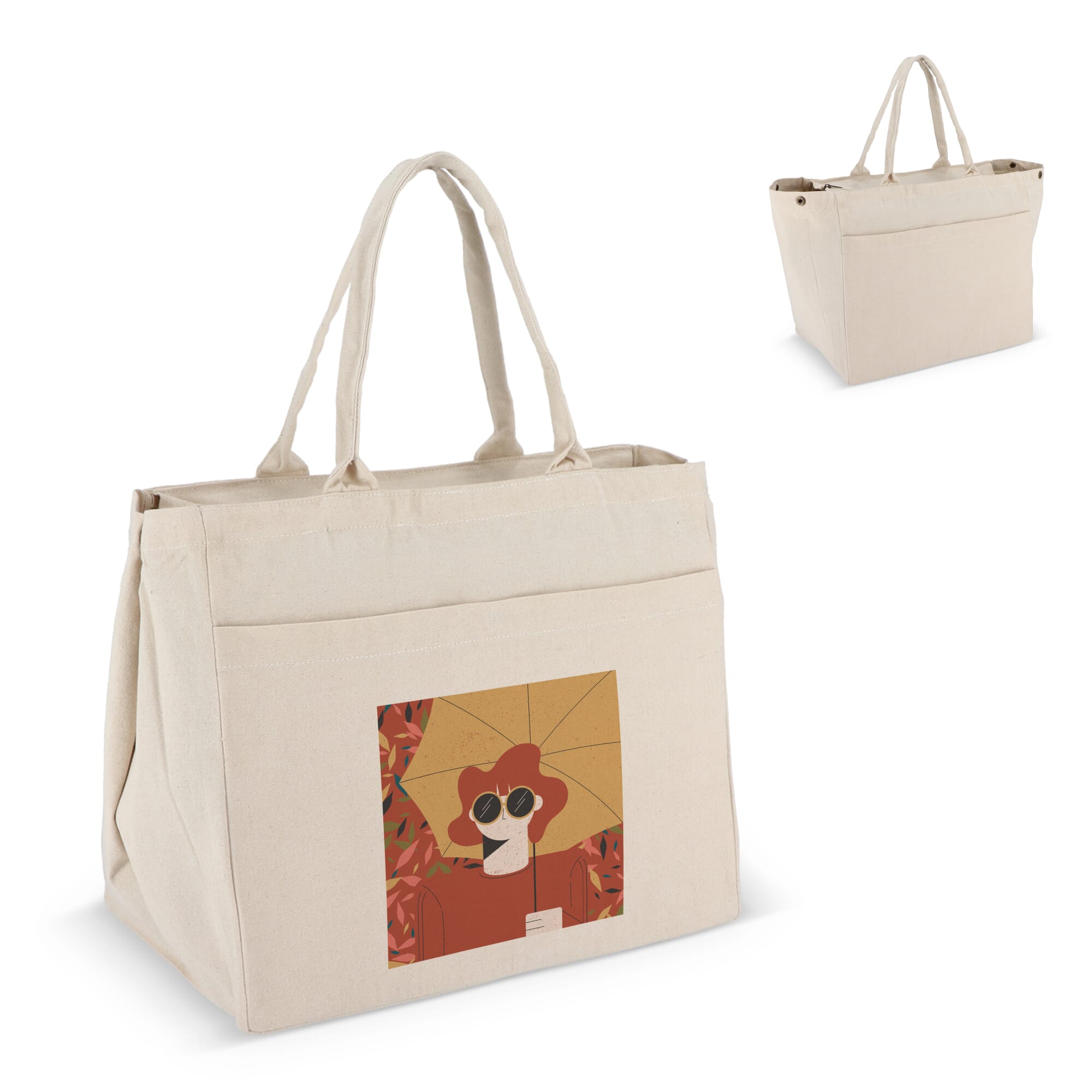 Baumwoll-Tragetasche mit Reißverschluss OEKO-TEX® 39 x 24 x 34cm 320g/m²