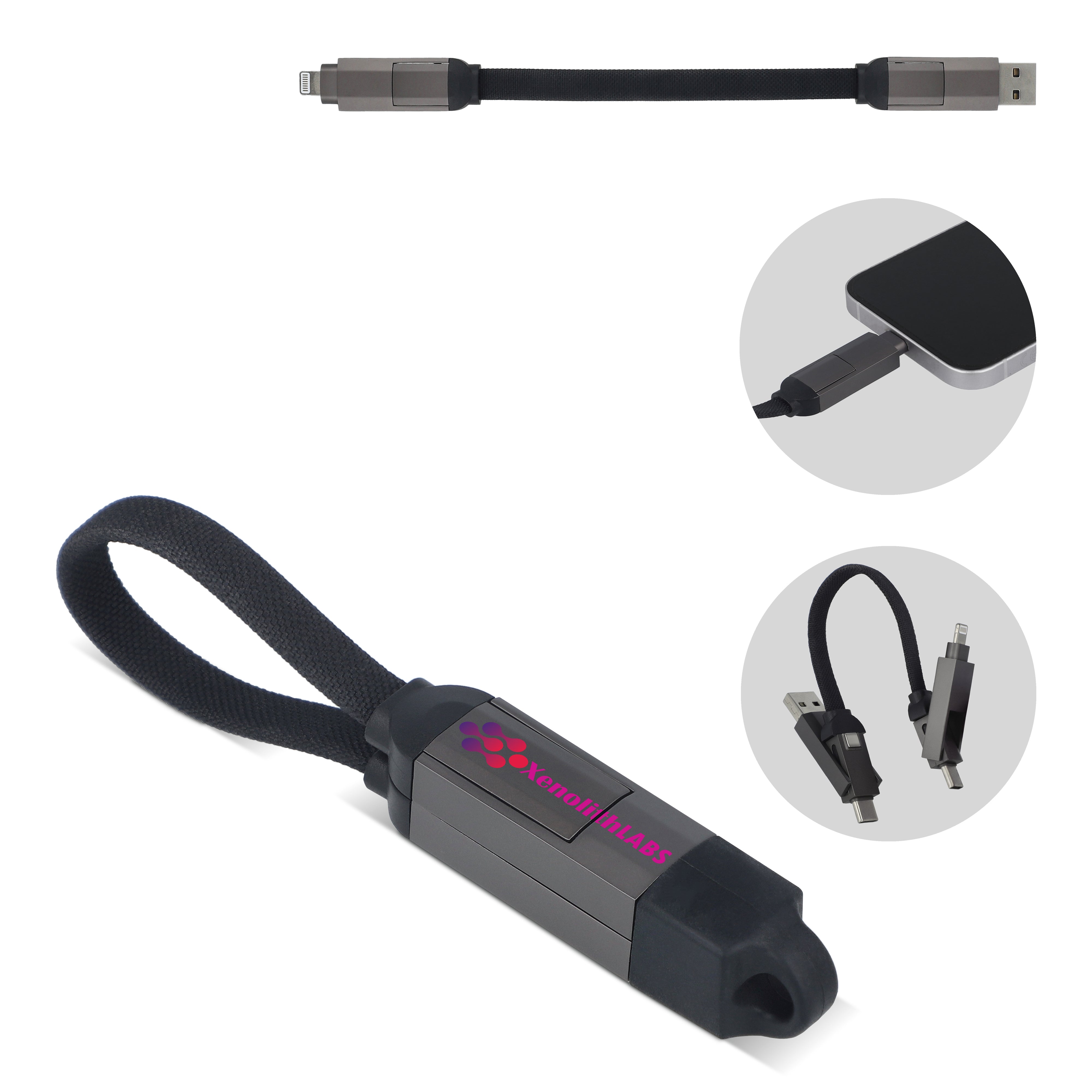 4-in-1 Ladekabel Schlüsselanhänger 60 W