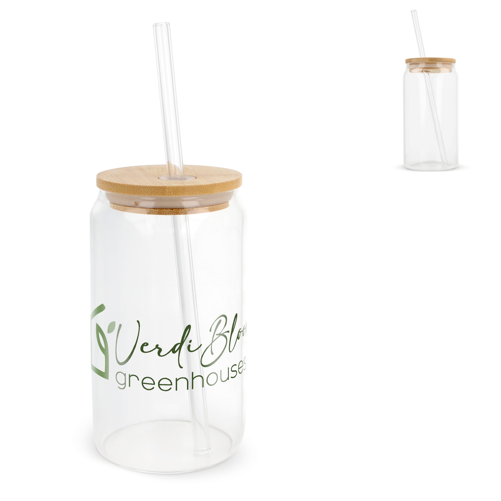 Glas mit Bambusdeckel & Strohhalm 450ml
