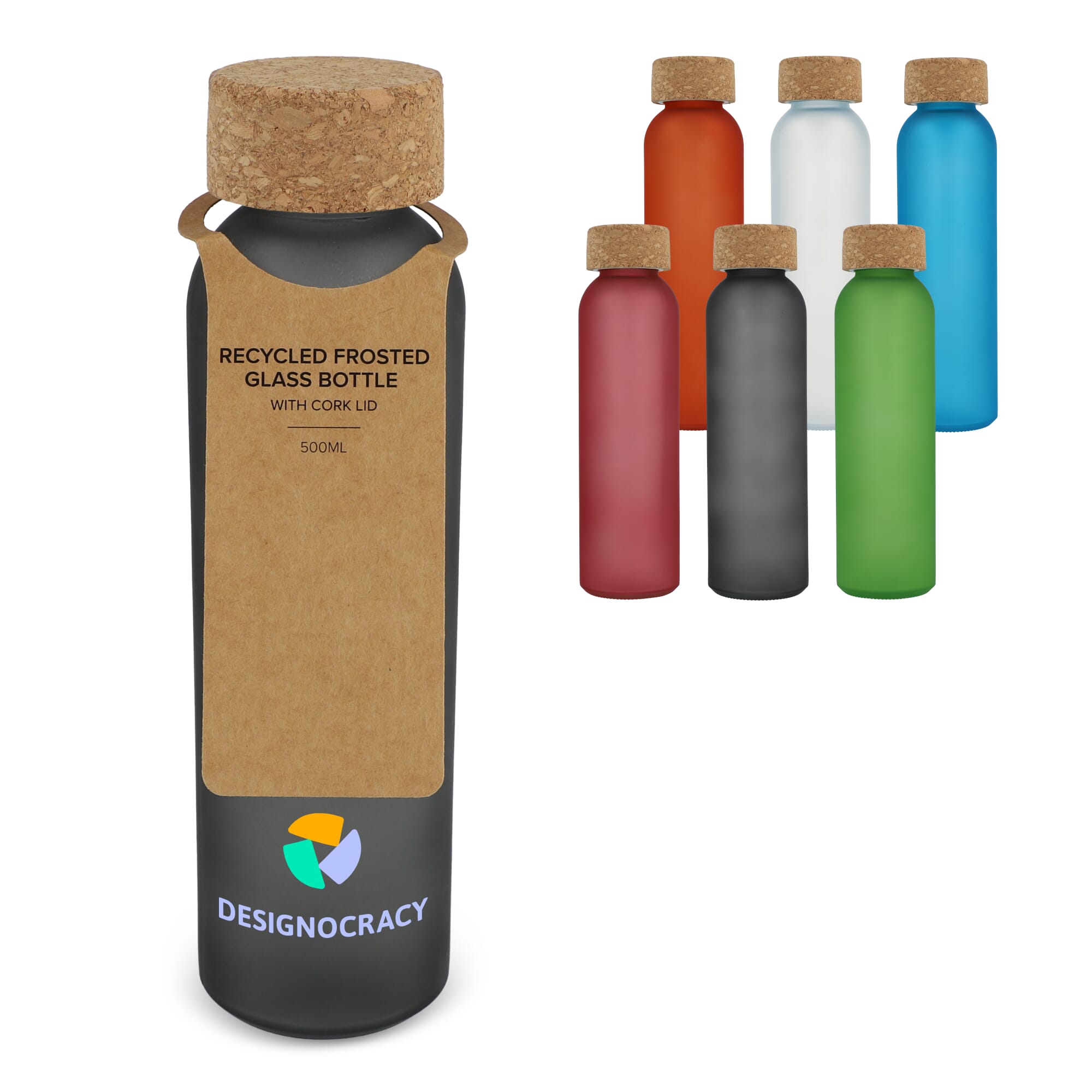 Gefrostete flasche aus recyceltem Glas mit Korkdeckel 500ml