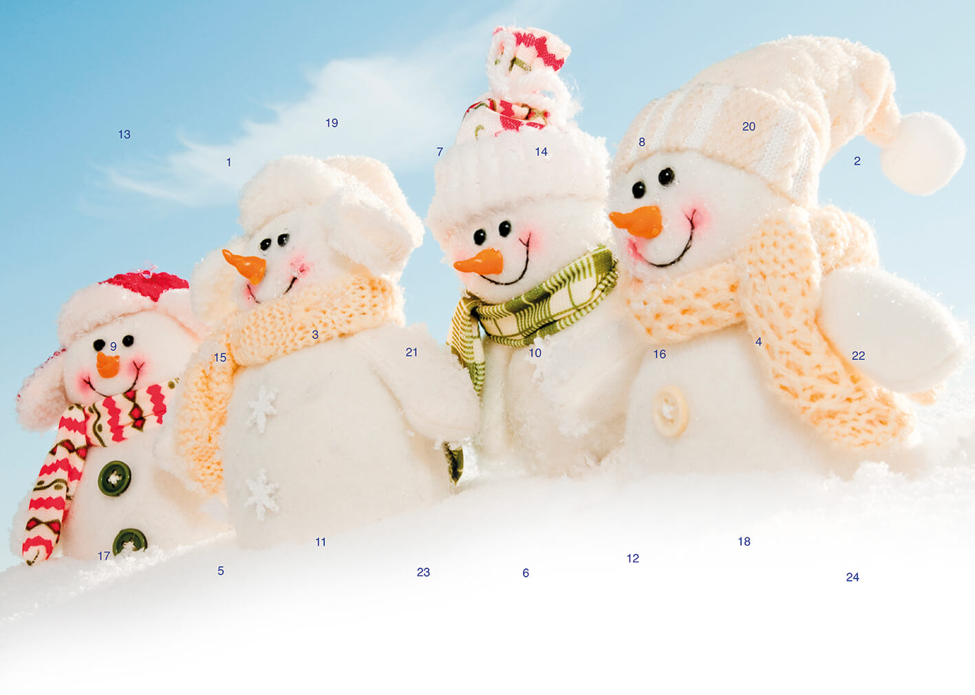 A5-Adventskalender – personalisierbares STANDARDMOTIV – M029 Lustige Schneemänner