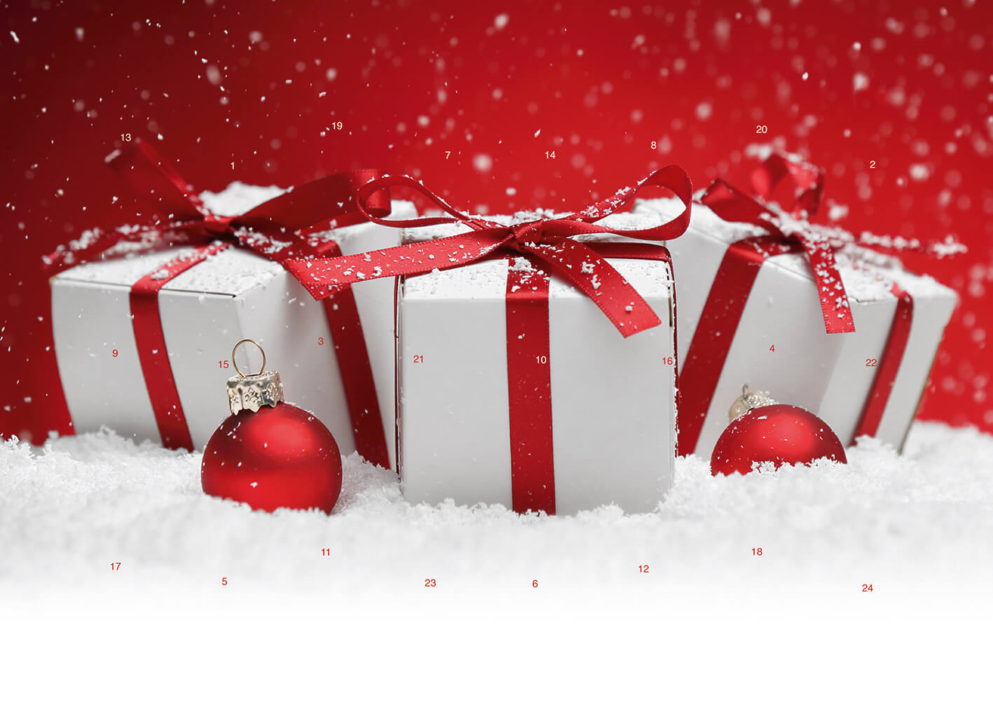 reinpapier® A5-Adventskalender – personalisierbares STANDARDMOTIV – M048 Geschenke mit roter Schleife