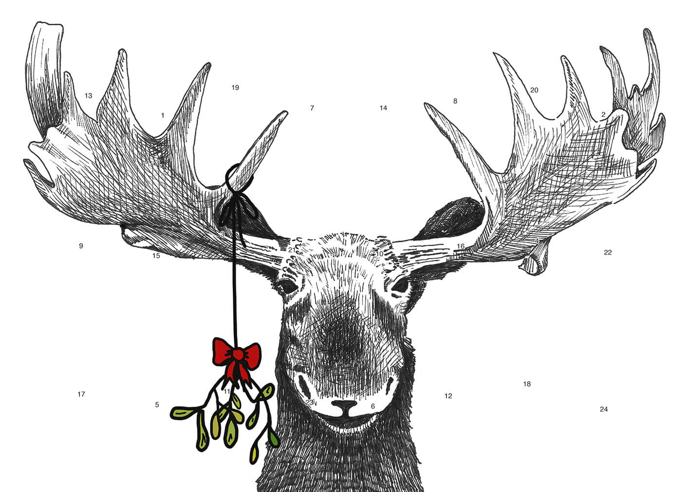 Werbeeinleger Adventskalender - personalisierbares STANDARDMOTIV – M049 Rentier & Mistelzweig