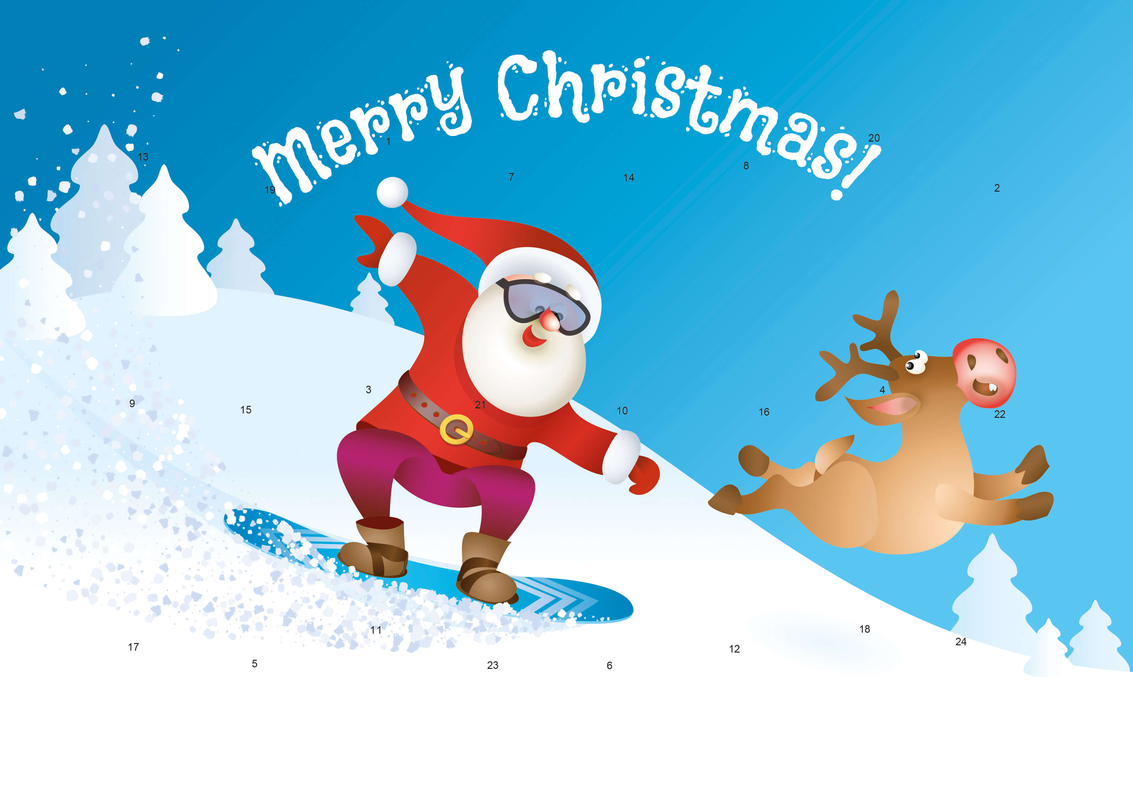 A5-Adventskalender – personalisierbares STANDARDMOTIV – M063 Snowboarder Weihnachtsmann