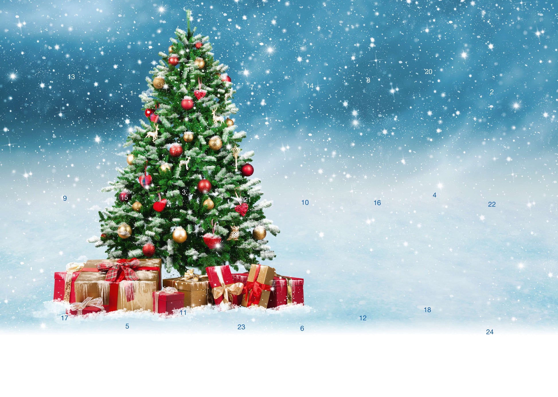 Classic Wand-/Tisch-Adventskalender – personalisierbares STANDARDMOTIV – M069 Weihnachtsbaum im Schnee