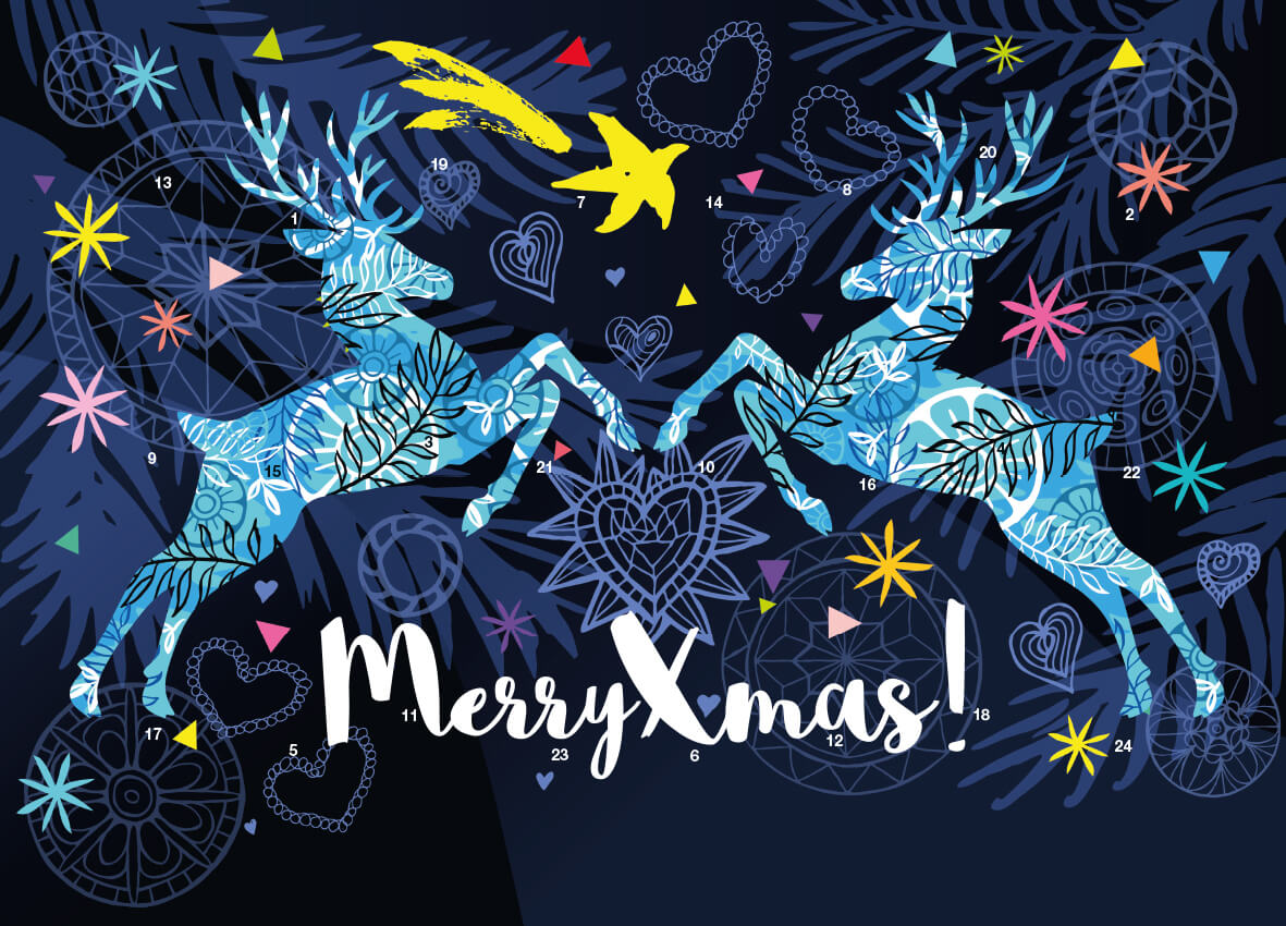 reinpapier® A5-Adventskalender – personalisierbares STANDARDMOTIV – M077 Springende Rentiere