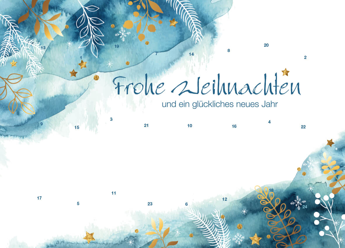 Classic Wand-/Tisch-Adventskalender – personalisierbares STANDARDMOTIV – M090 Aquarell Blau