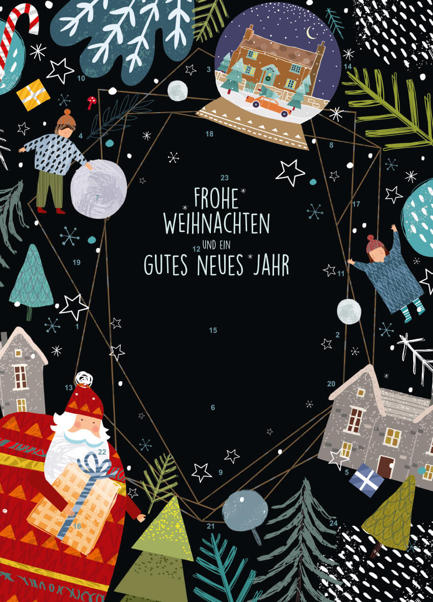 A5-Adventskalender – personalisierbares STANDARDMOTIV – M097 Santa-Rahmen