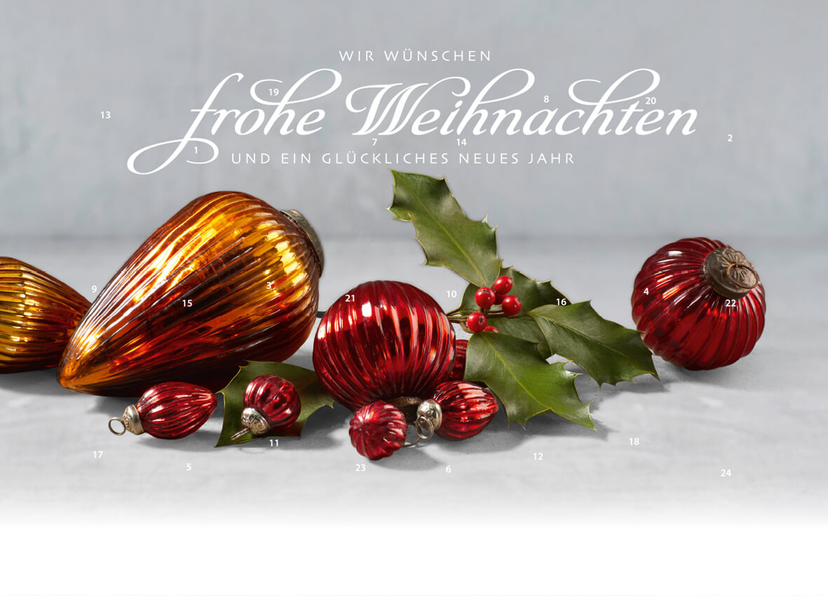 Classic Wand-/Tisch-Adventskalender – personalisierbares STANDARDMOTIV – M101 Weihnachtskugeln Rot
