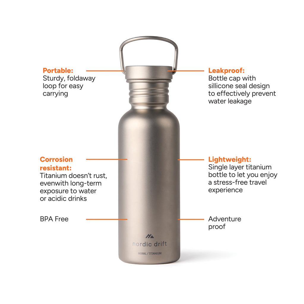 Nordic Drift Trail Ultraleichte Titan-Wasserflasche 600ml – Ansicht 2