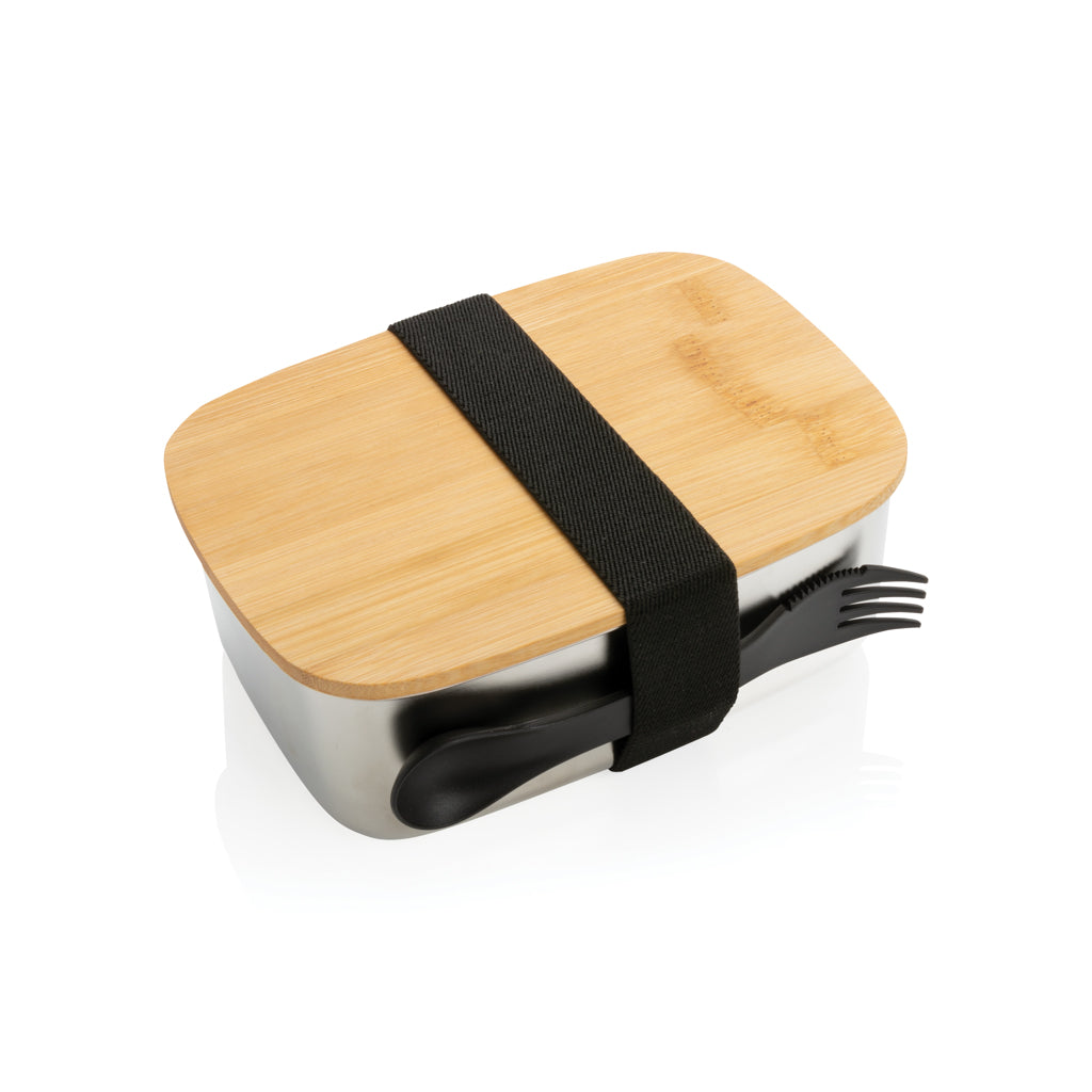 Stainless Steel Lunchbox mit Bambus-Deckel und Göffel – Ansicht 1