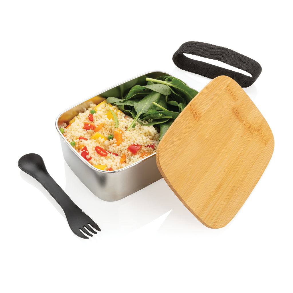 Stainless Steel Lunchbox mit Bambus-Deckel und Göffel – Ansicht 2