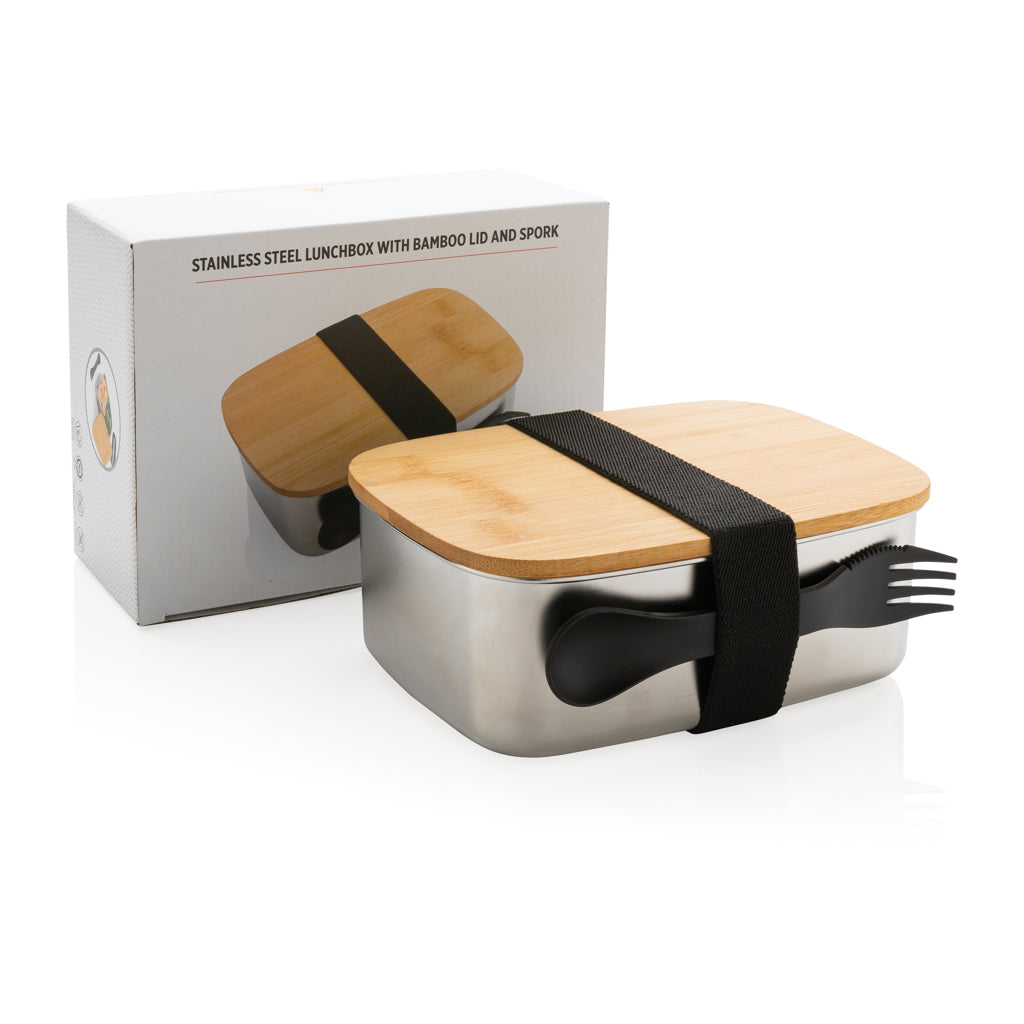 Stainless Steel Lunchbox mit Bambus-Deckel und Göffel – Ansicht 3